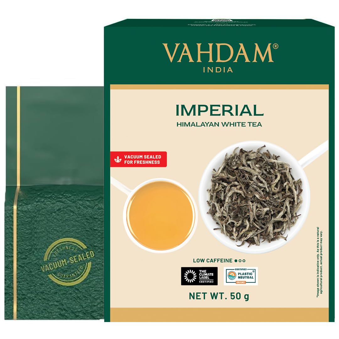 Imperial White Tea Leaves From Himalayas (25 Cups/50g) High Elevation Grown, White Tea Loose Leaf Tea | 100% Halal Certified | Pure Unblended Loose Leaf Tea | Vacuum Sealed