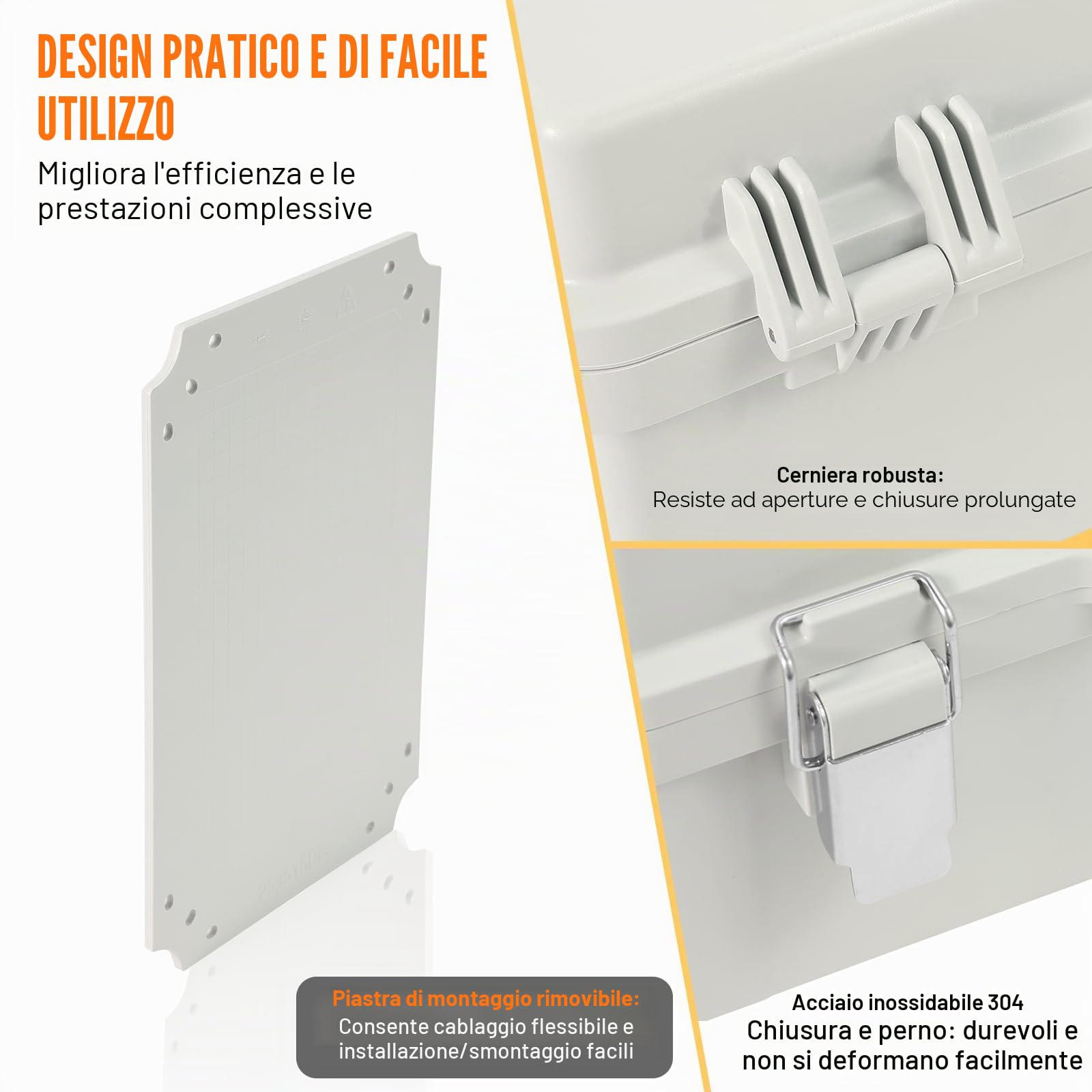 VEVOR Scatola di Giunzione Elettrica per Esterni, 16,93 x 12,99 x 7,09 Pollici, Scatola di Recinzione Elettrica in Plastica ABS con Chiusura a Cerniera in Acciaio Inossidabile, IP67 Antipolvere