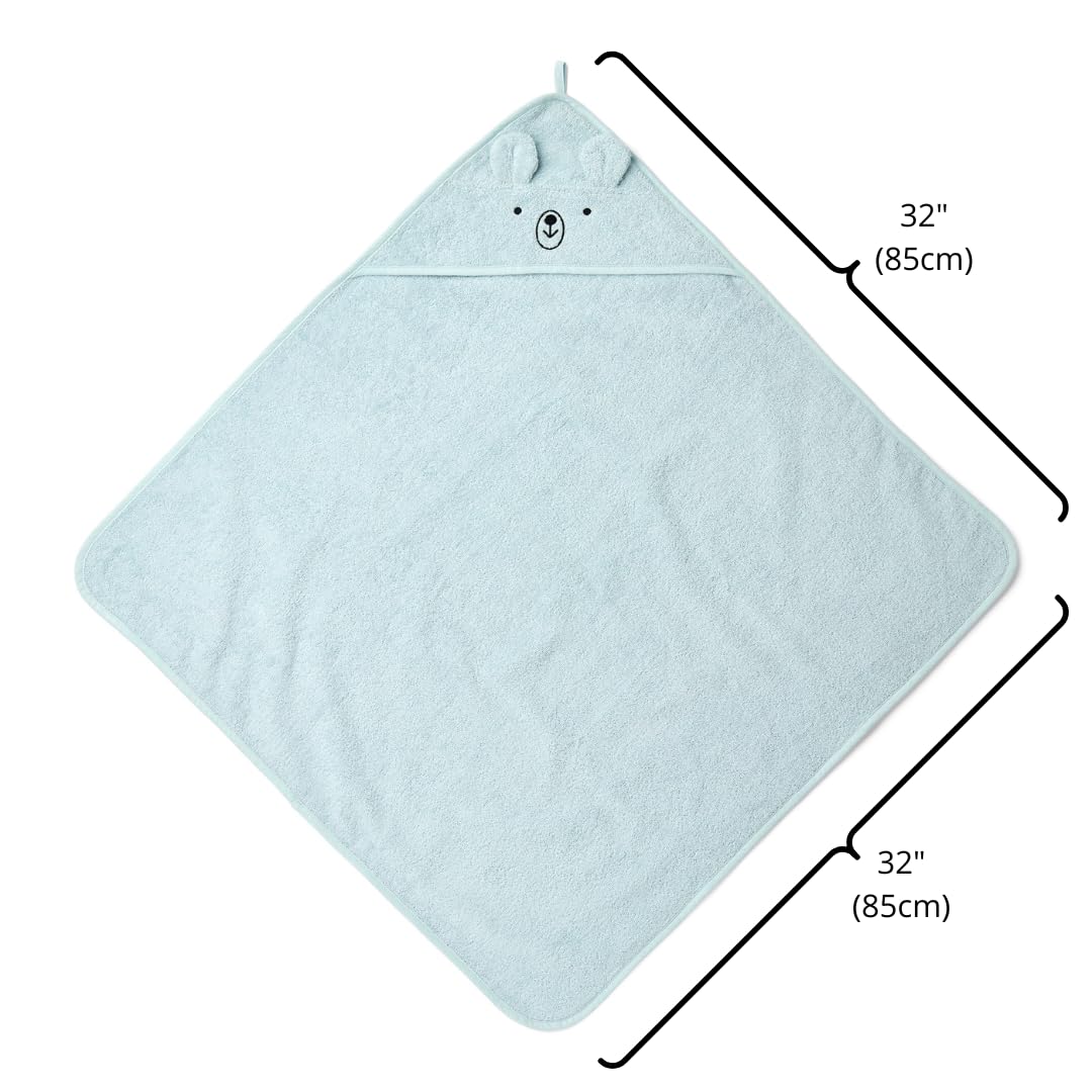Asciugamano con cappuccio per bambini, in cotone biologico, asciugamani per neonati, asciugamani da bagno per neonati, 81,3 x 81,3 cm, asciugamani super morbidi e assorbenti per neonati (orso, azzurro