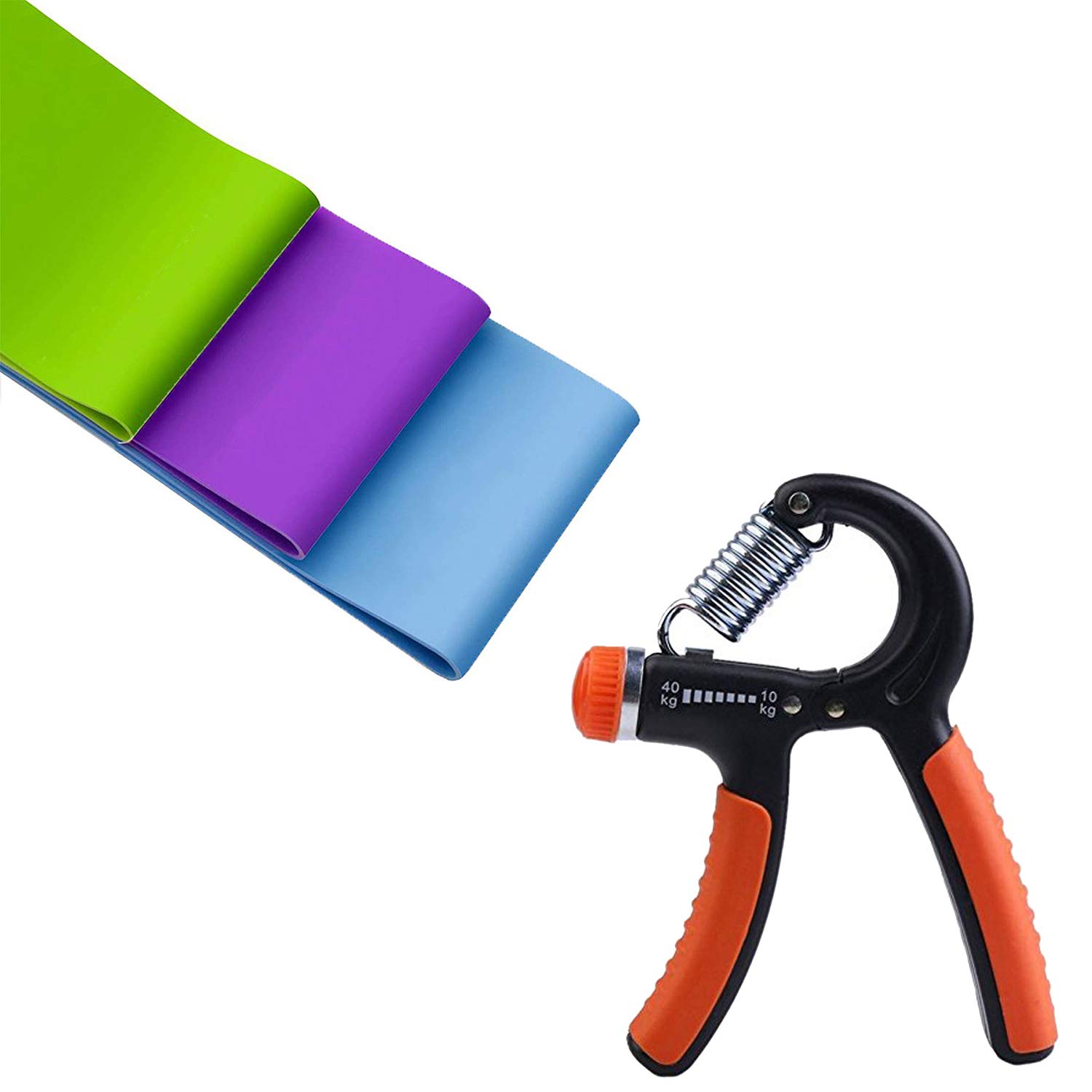 Strauss Yoga Resistance Bands (Pack of 3) with Strauss Adjustable Hand Grip Strengthener, (Black/Orange)