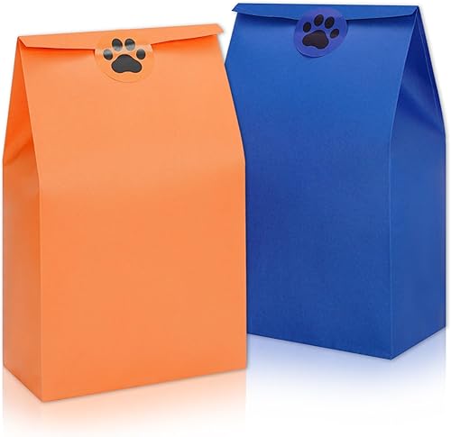 Whaline 24 bolsas de regalo de fiesta de color azul y naranja, bolsas de regalo de papel con calcomanías de pata de perro, bolsas de dulces para disponible en Yaxa Peru