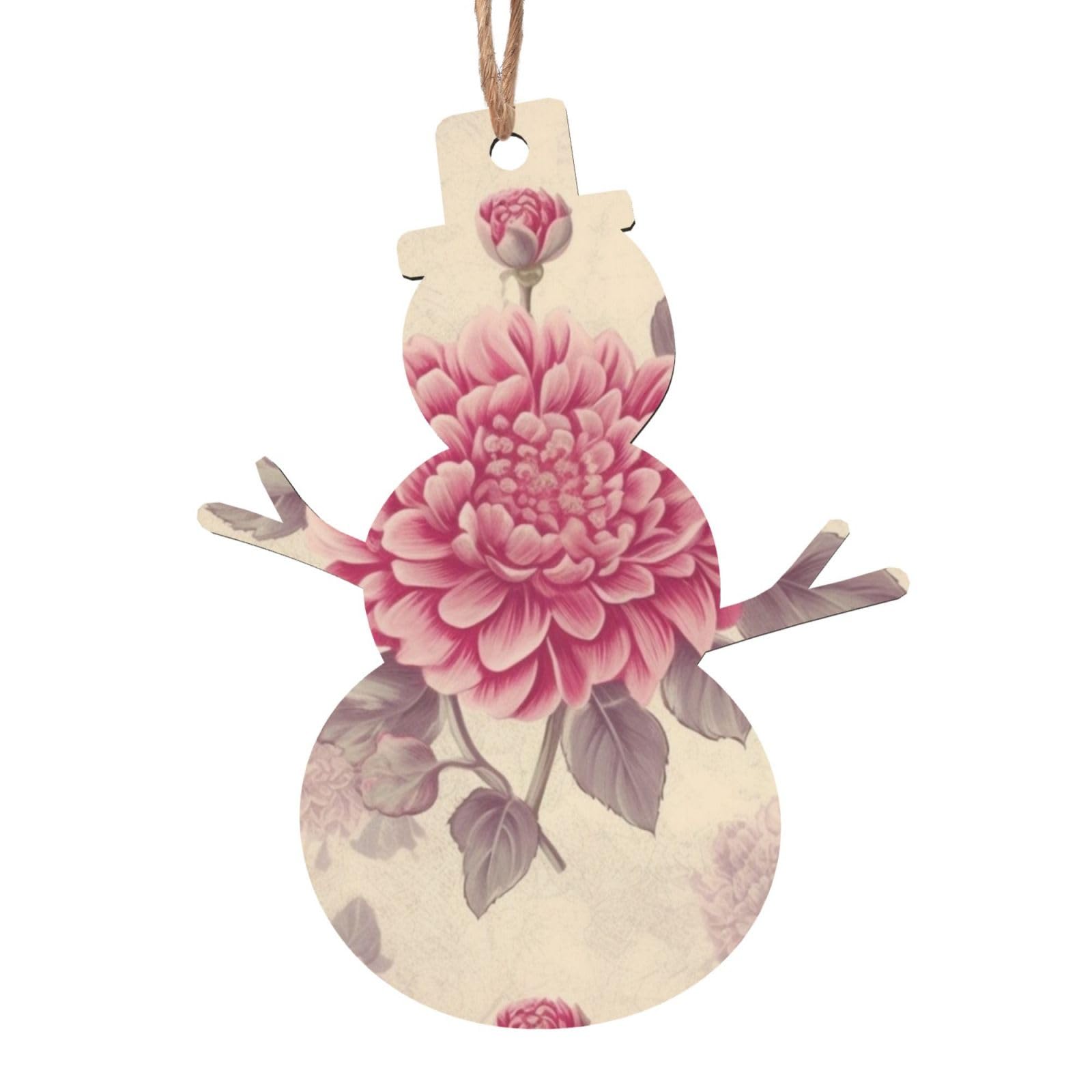 Beautiful Vintage Pink Flower Print Wooden Christmas Ornaments Xmas Tree Hanging Tag Christmas Tree Hanging Ornaments with Ropes for Xmas Tree Decor Holiday Party