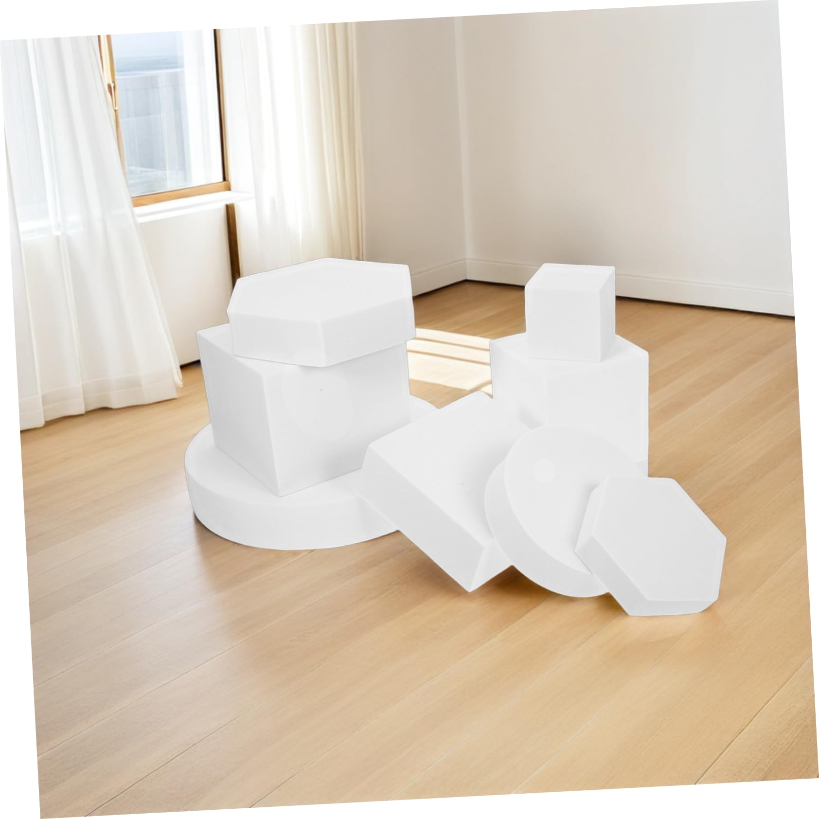 PartyKindom Accesorios para Sesión de Fotos Cubos Geométricos de Espuma Blanco 8 Piezas Portátiles Multiusos para Fotografía de Productos y Cosméticos