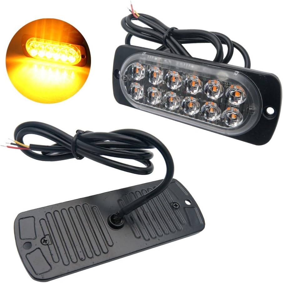 Emergency Strobe Lights for Trucks, Amber Recovery Car 12 LEDs Lighting Bar Orange Grill Breakdown Flashing 12/24V Pack of 10