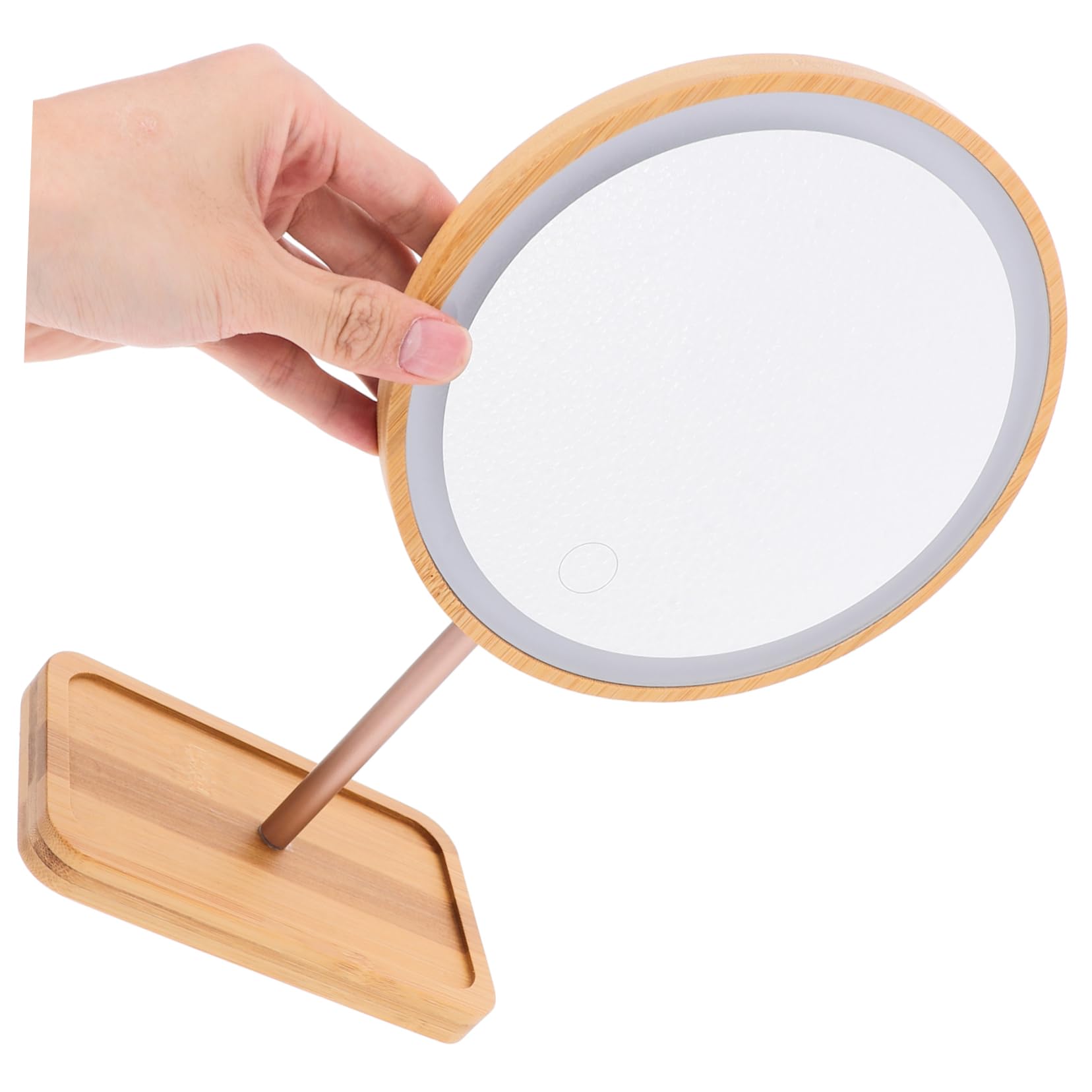 FRCOLOR Specchio da Tavolo LED in Legno con Luce e Batteria 1200ma | Vassoio Integrato, Struttura in Alluminio, per Dressing Tables e Bedroom Dressers