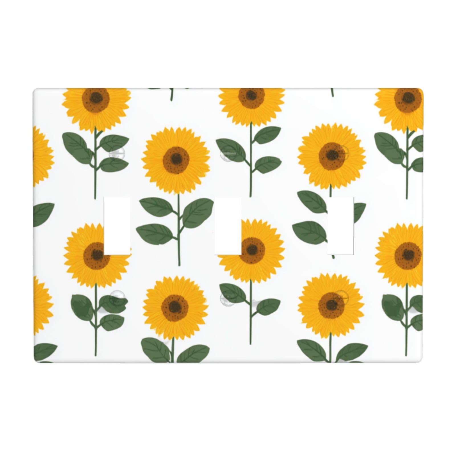 Woshuwo White Pattern Of Sunflowers Light Switch Covers 3 Gang Triple Toggle Wall Plate Switchplate Electrical Faceplate For Bathroom Kitchen Bedroom Decor