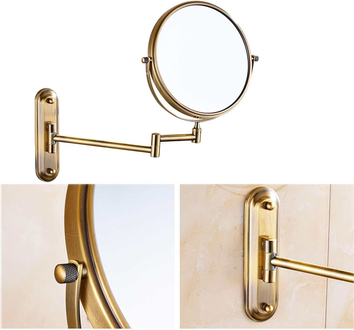 壁掛け化粧鏡、拡大鏡付き8インチ化粧鏡、360度回転、両面伸縮可能、12インチ延長付き化粧鏡、浴室・寝室用