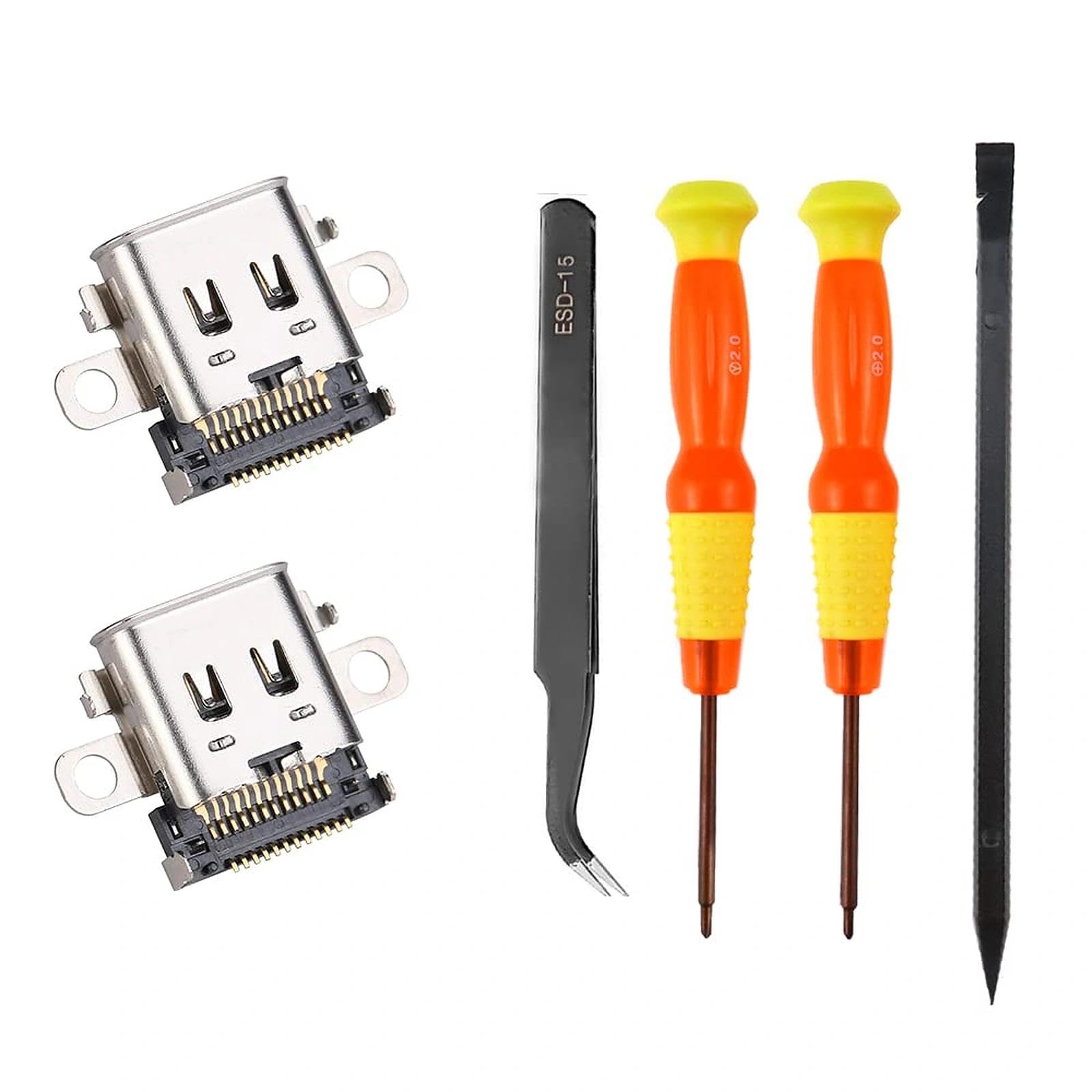 2 PCS Puerto de Carga Tipo-C per USB Cargador Conector de Enchufe de Reemplazo con 2 x Destornilladores, 1 x Pinzas, 1 x Pry para Interruptor