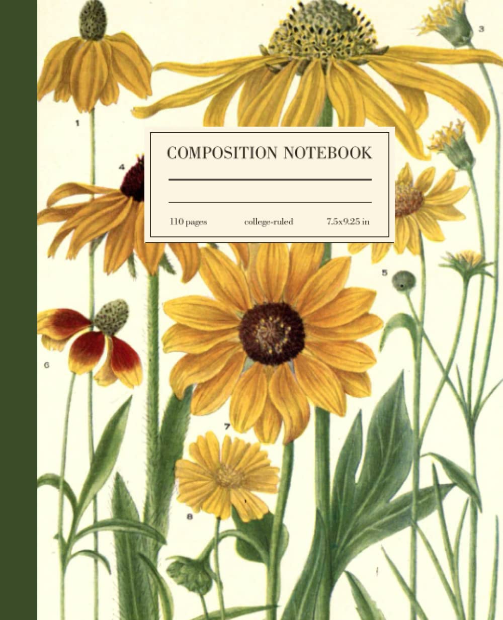 Composition Notebook College Ruled: Sunflower Vintage Botanical Scientific Illustration | Floral Aesthetic Journal For Girls, Teens, Women | Wide Lined