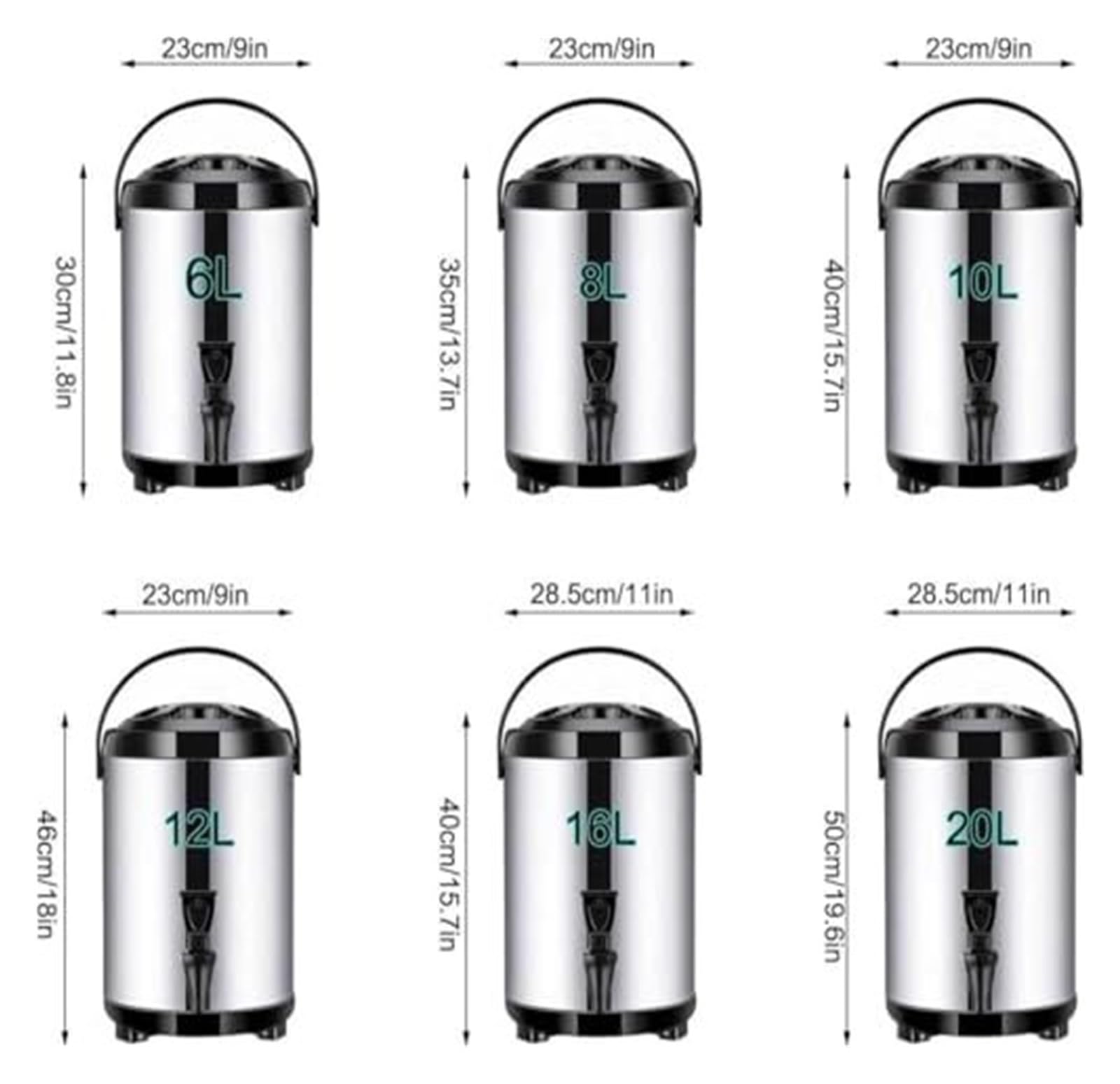 Dispensador de Agua Caliente, Termo para Bebidas Acero Inoxidable 304 con Grifo, 6-20L Capacidad para Café, Té, Sopa - Uso Profesional (Catering, Oficina, Fiestas)