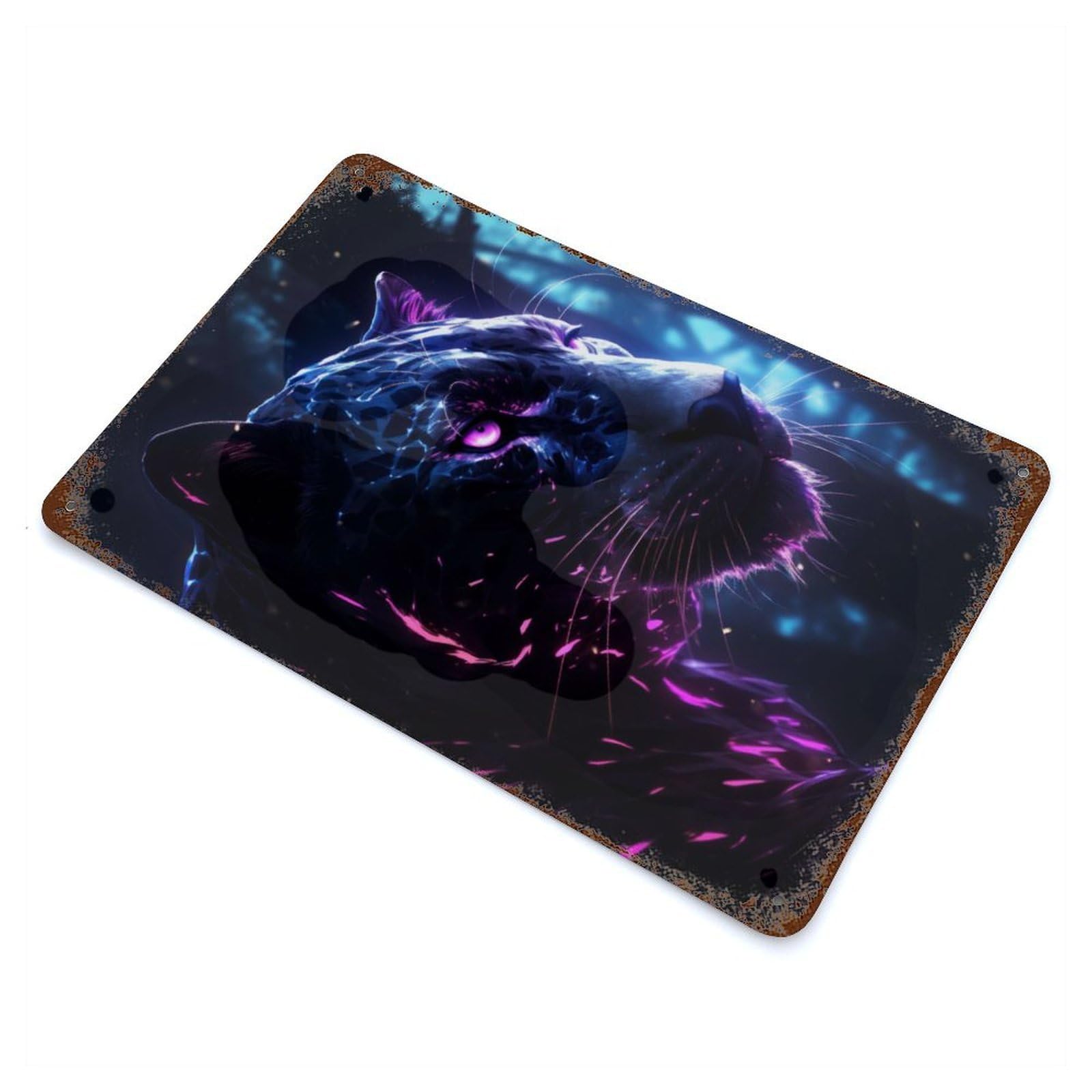 Garage Style Panther Glowing Rust Effect Tin Sign 11.8"x7.9", Industrial Home Decor for Bar And Workshop