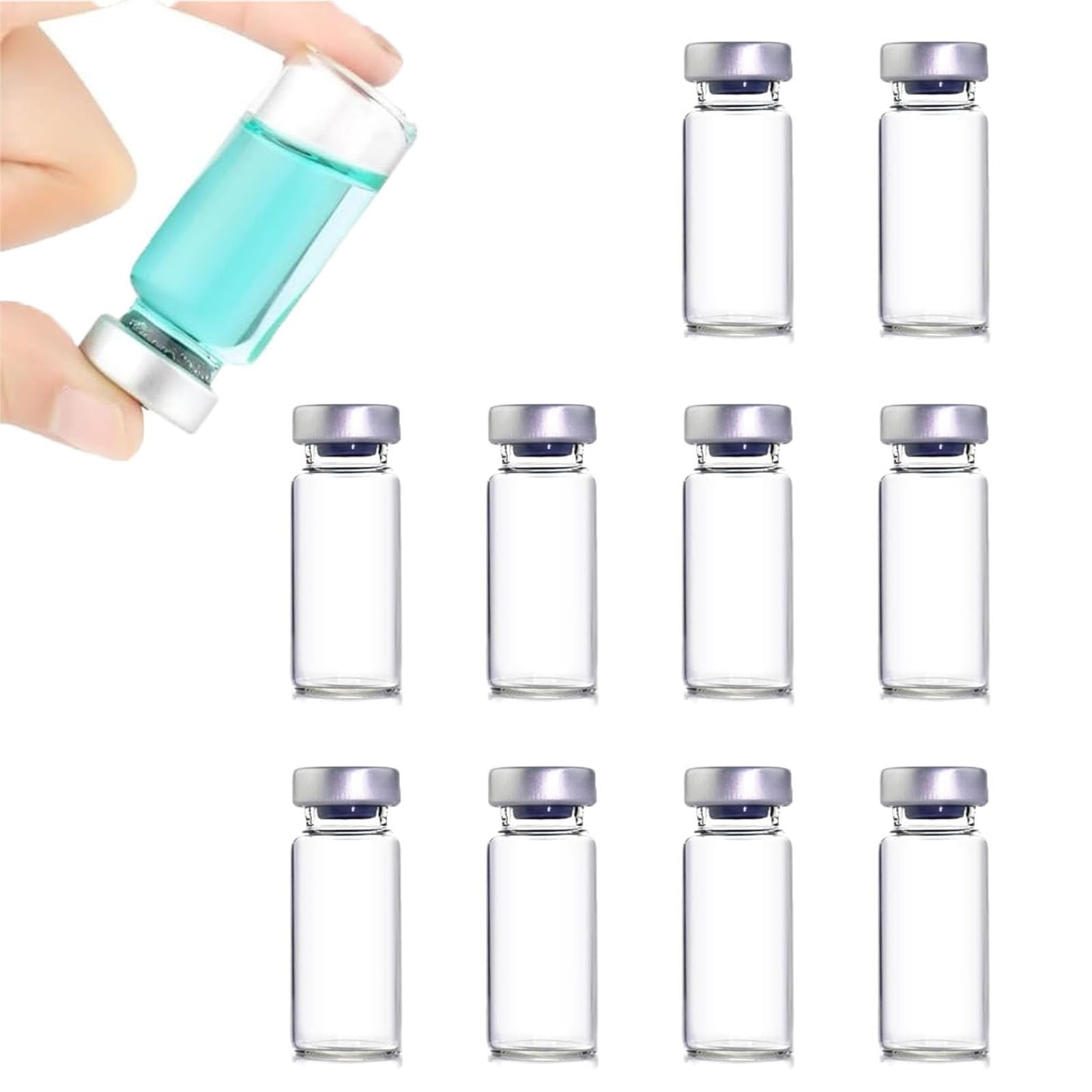 FWORUAIS 10ml Sealed Sample Vials - 10 Pcs Transparent Vials with Self-Sealing Injection Port, Clear Bottom Headspace Vial