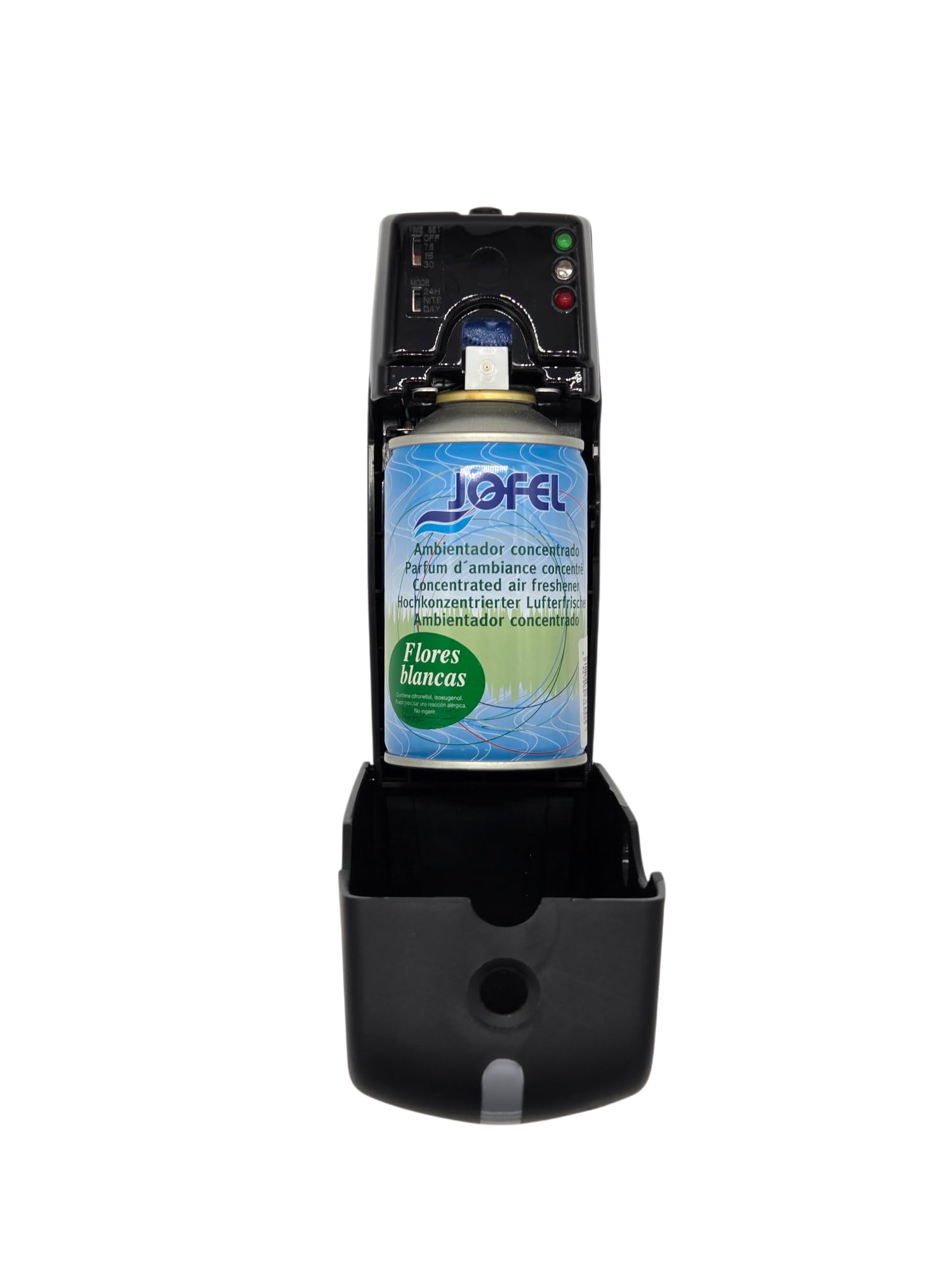 Jofel - Dispensador Ambiental Basic AI90600, ambientadores para perfumar espacios cerrados, color Negro mate, para cargas de 250 ml, frontal abatible que facilita su limpieza.
