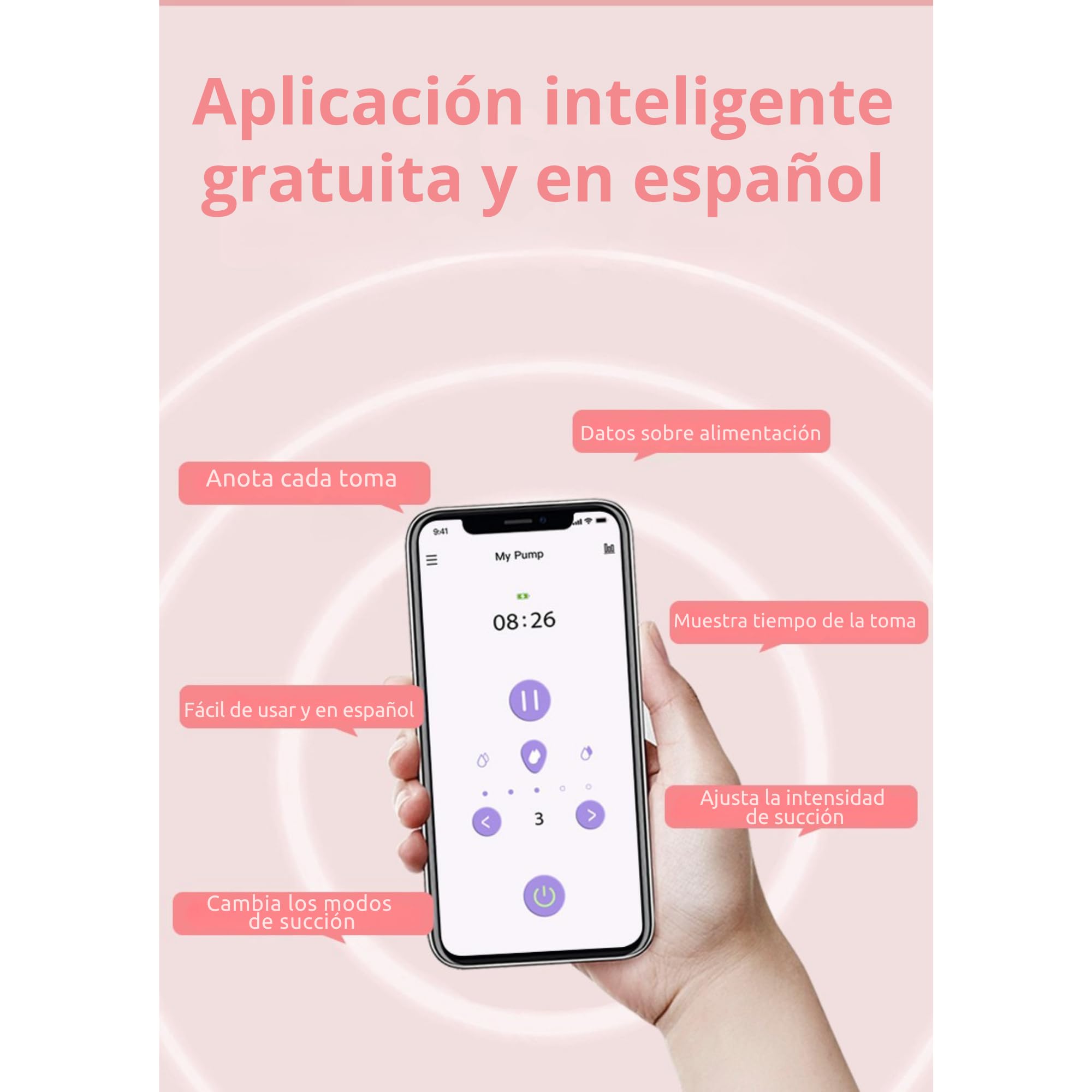 Sacaleches Electrico portátil con APP modelo 2026, Extractor de leche manos libres con Sellado Antifuga, Seguimiento de las tomas con APP en Español, Inalámbrico y libre de BPA, 200 gramos y 5 niveles