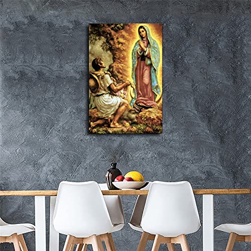 Virgen De Guadalupe And Juan Diego Oil Paintings Our Lady Of Guadalupe Religious Art Poster Wall Art Home Wall Decorations For Living Room Bedroom Canvas Prints 16×24Inch(40×60Cm) #TOP3