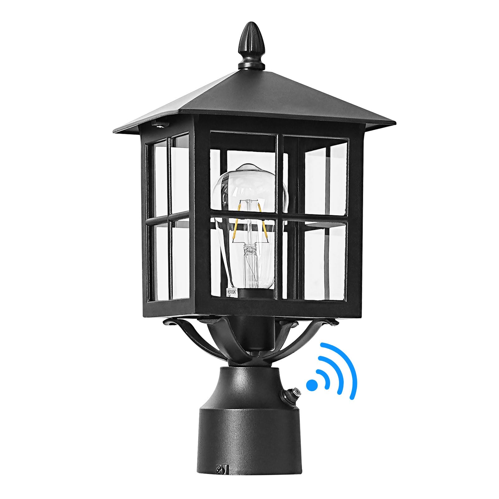 Dusk to Dawn Outdoor Post Light for Pathway Patio Driveway Garden Yard, Waterproof Aluminum Pole Lantern Lighting Fixture with Clear Glass, Black Square Exterior Lamp Post Lights