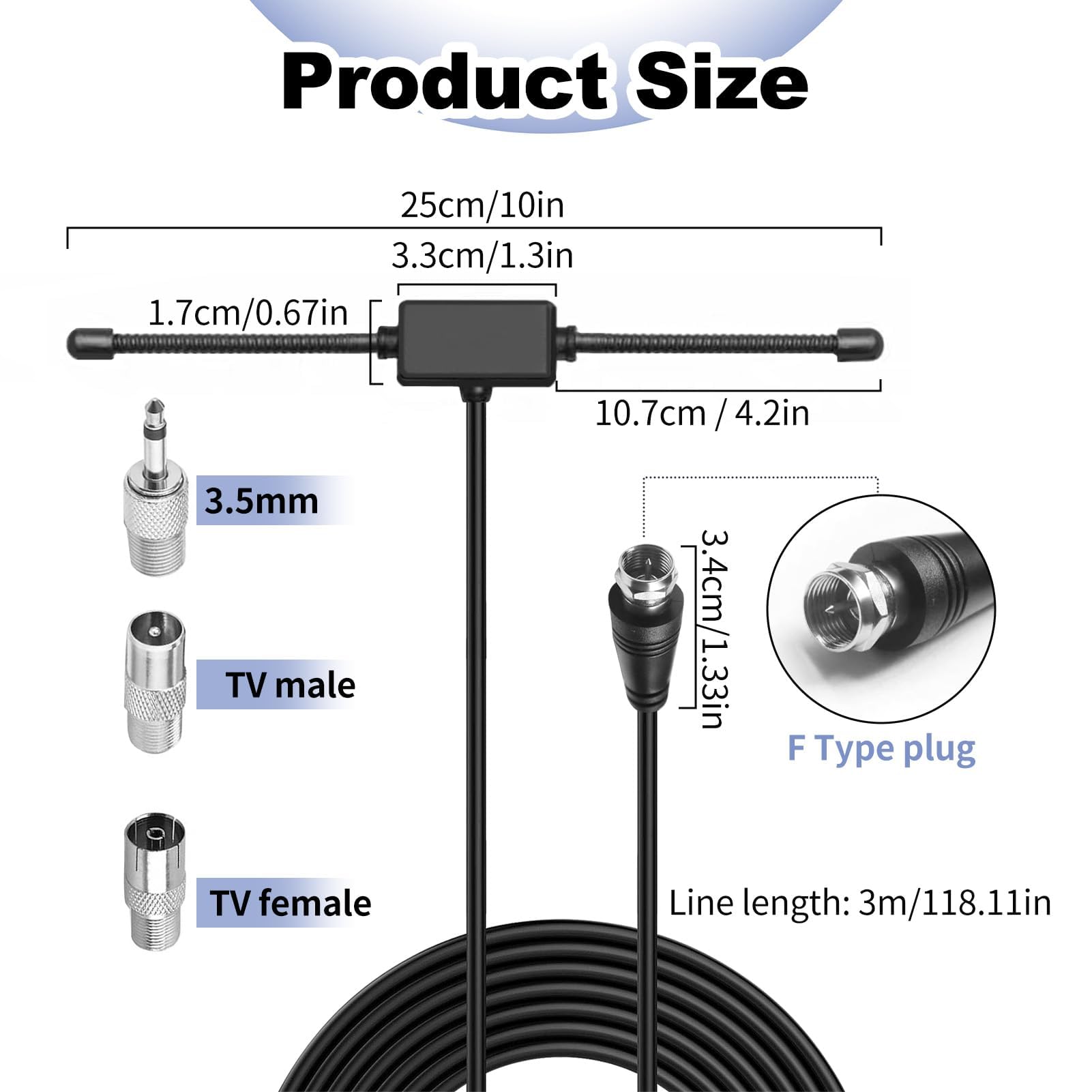 Antenne FM Radio Interieur 75 Ohms avec Câble 3 Métres et 3 Adaptateurs, Compatible avec Les Systèmes Audio Yamaha, Denon, Marantz et Onkyo, Réception Haute Fidélité pour Home Cinéma Tuner HiFi
