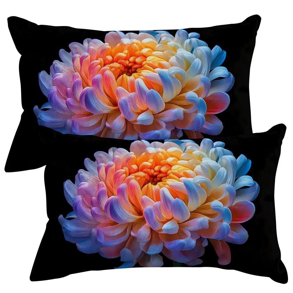 Set of 2 Velvet Cushion Covers 40x60 cm Autumn Cushions Covers Decorative Throw Pillow Case Flowers Sofa Pillows 16x24 Inch Cushion Cover with Invisible Zipper for Livingroom Couch Bedroom -SC419