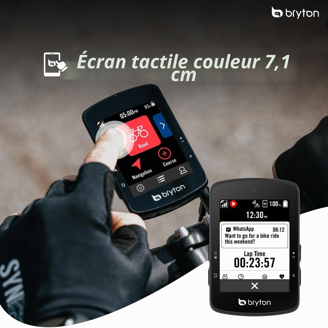 Bryton Rider S510 Ordinateur de vélo avec écran Tactile LCD Couleur 7,1 cm Carte des États-Unis Hors Ligne Compatible avec Radar de vélo, Batterie Longue durée de Vie de 30 Heures, étanche