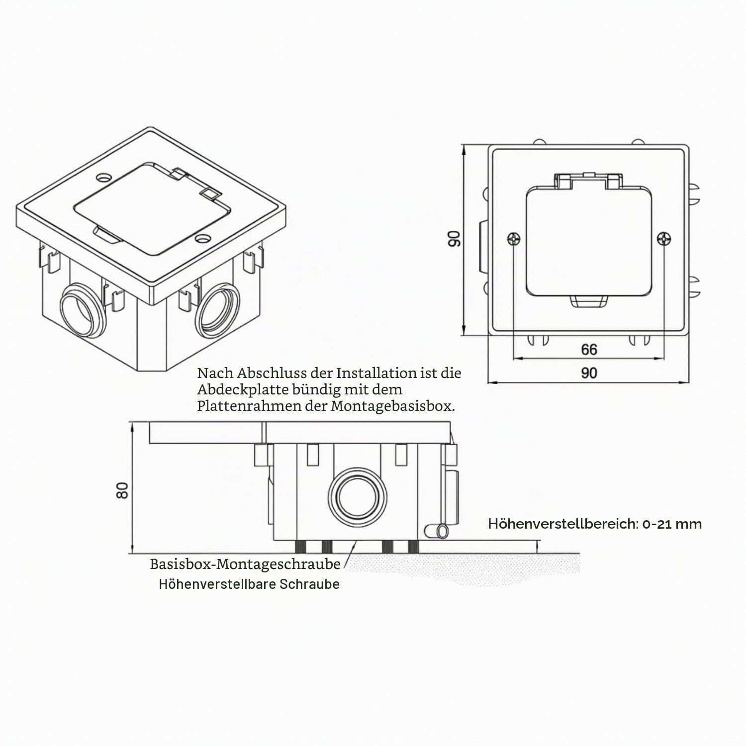 Metall Einbausteckdose, Bodensteckdose IP44, Klappdeckel, Serie AP-1 Eisen-gebürstet