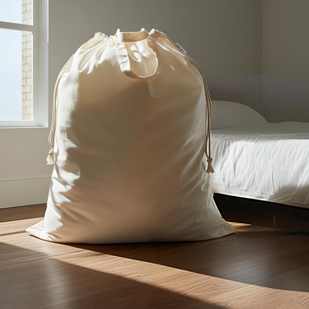 Bolsa de lavandería de lona, extra grande, resistente, 83 cm de ancho x 89 cm de alto, beige, paquete de 2