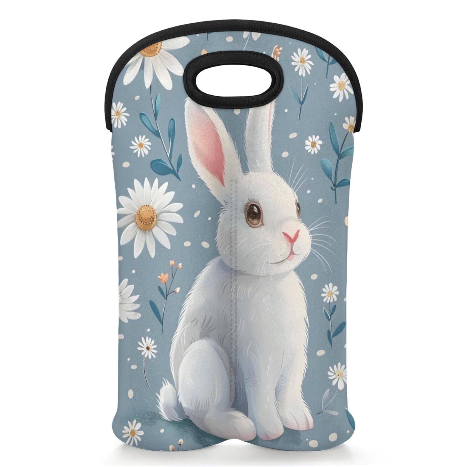 GzLeyigou 2 Bottles Rabbit Flowers Wine Bag Sleeve Totes Neoprene Protective Wine Carrier Bag for Wine,Water, Champagne, Beer, Baby Bottles,Gift 14.5 x 10 Inches