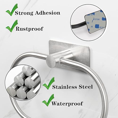 Miniatura 3 de Toallero ovalado, fuerte soporte para toallas de mano autoadhesivo, estante grueso de acero inoxidable SUS304, sin taladrar la pared, moderno