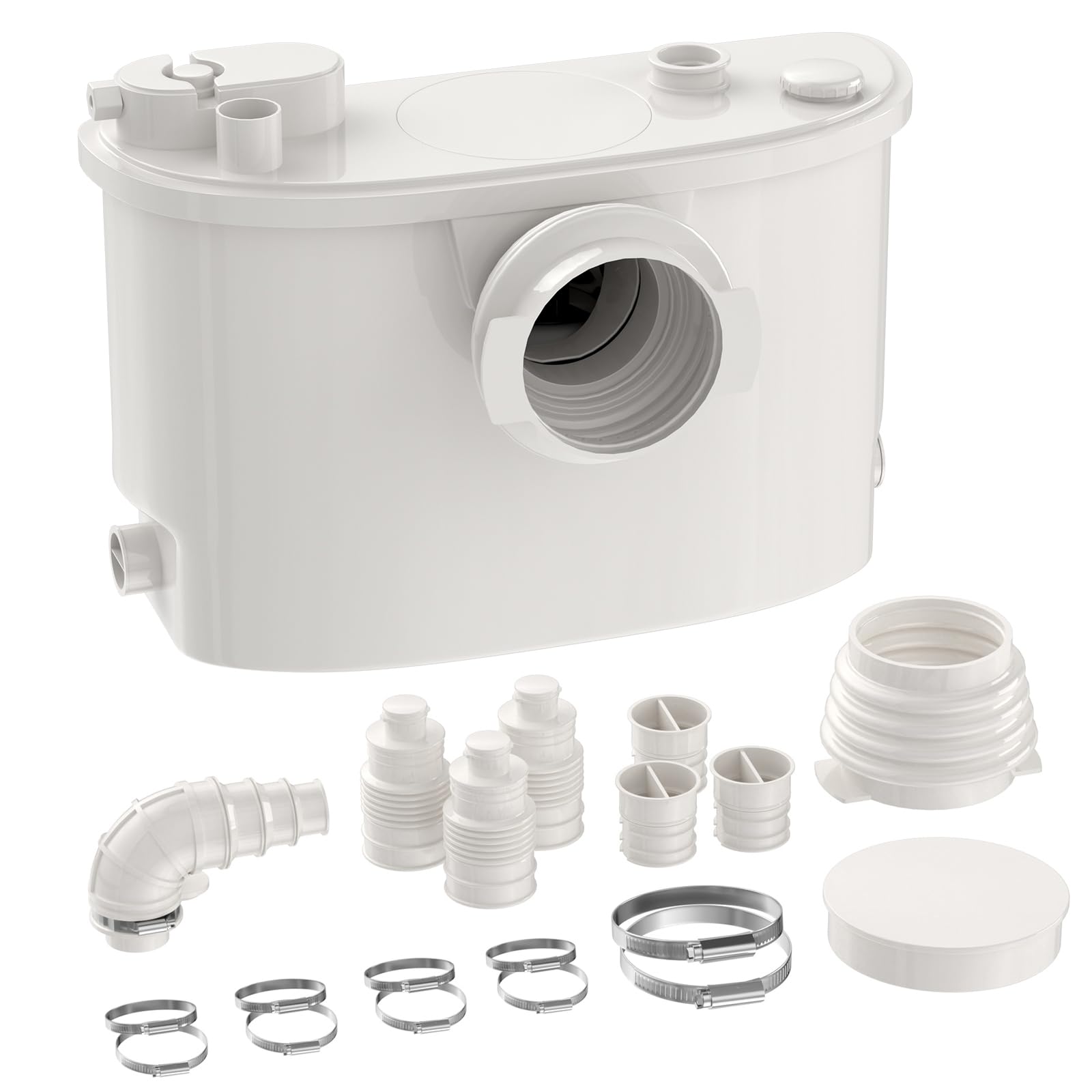 Pompa maceratrice, pompa tritureratrice per WC, con 4 ingressi per WC/cucina/lavandino/doccia da cantina, smaltimento acque reflue grigie, doppia deodorazione, motore in rame, 7 m/23 ft di prevalenza