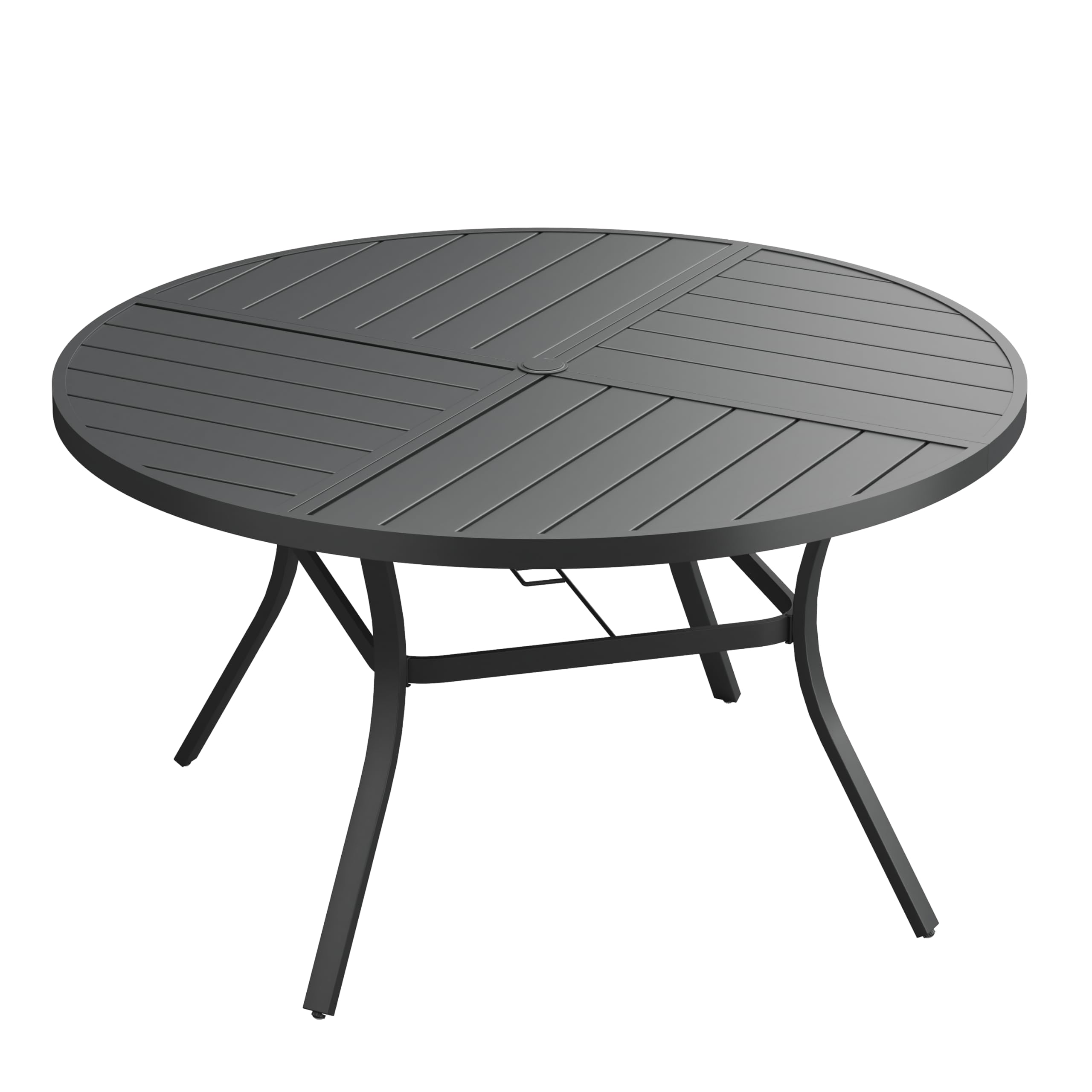 VICLLAX Round Patio Dining Table, 6-8 Person Metal Outdoor Dining Table with Umbrella Hole and Storage Shelf for Garden Lawn Deck, 53" Black