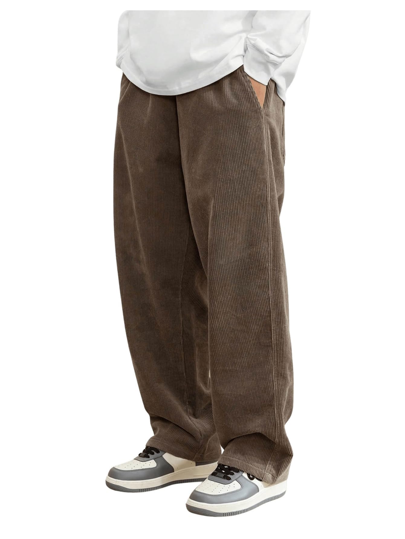 Men's Black Front Tie Loose Fit Corduroy Baggy Long Slacks Chino Pants with Slant Pocket Simple Casual Trousers, Going Out (Code Pant 186)-image-18