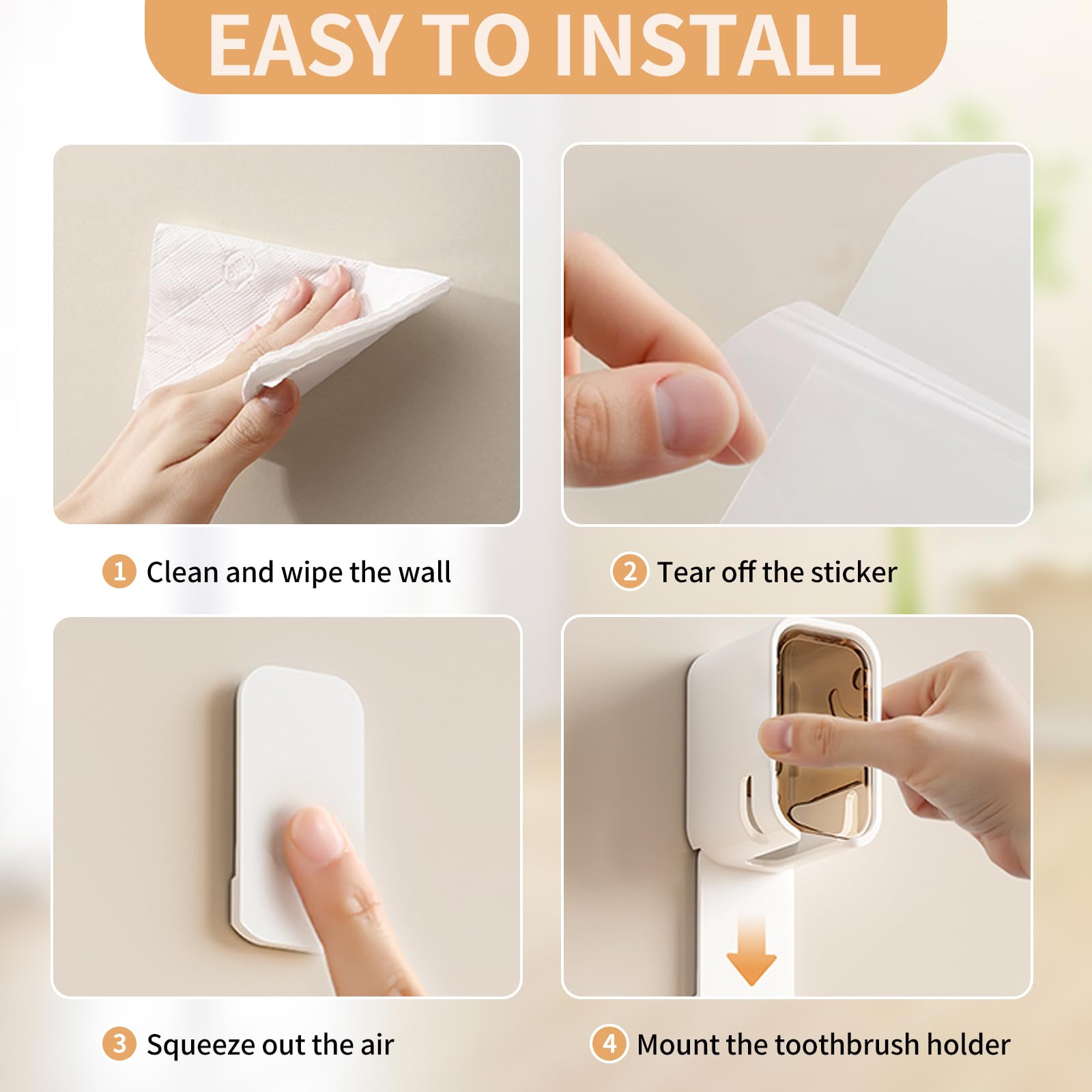 Soportes para cepillos de Dientes montados en la Pared para baño, 2 Soportes autoadhesivos Fuertes para cepillos de Dientes con Tapa, Organizador de Cabezales de Cepillo de Dientes para la Familia