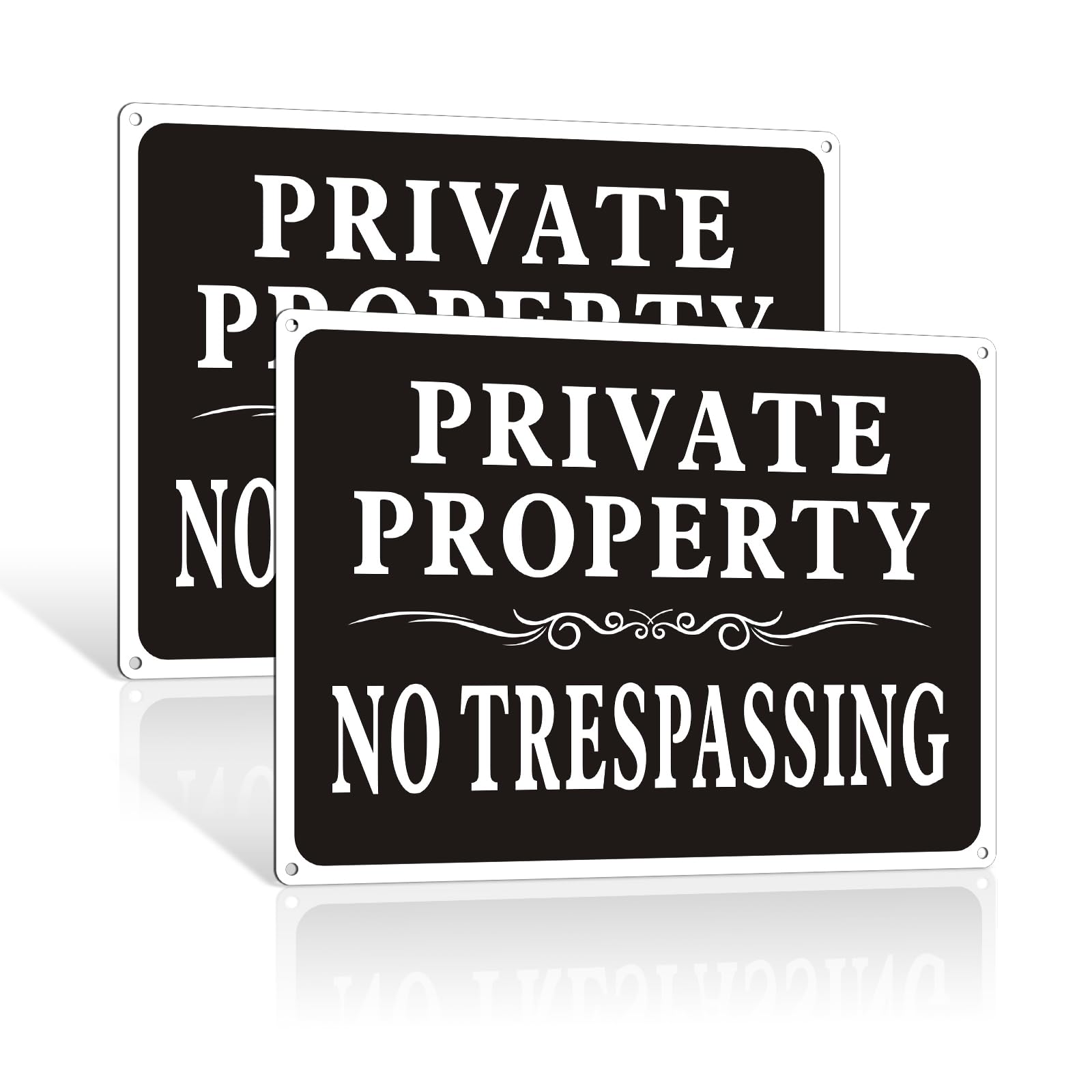 2 Pack Private Property No Trespassing Sign, 25x18cm Reflective Aluminum Metal Sign