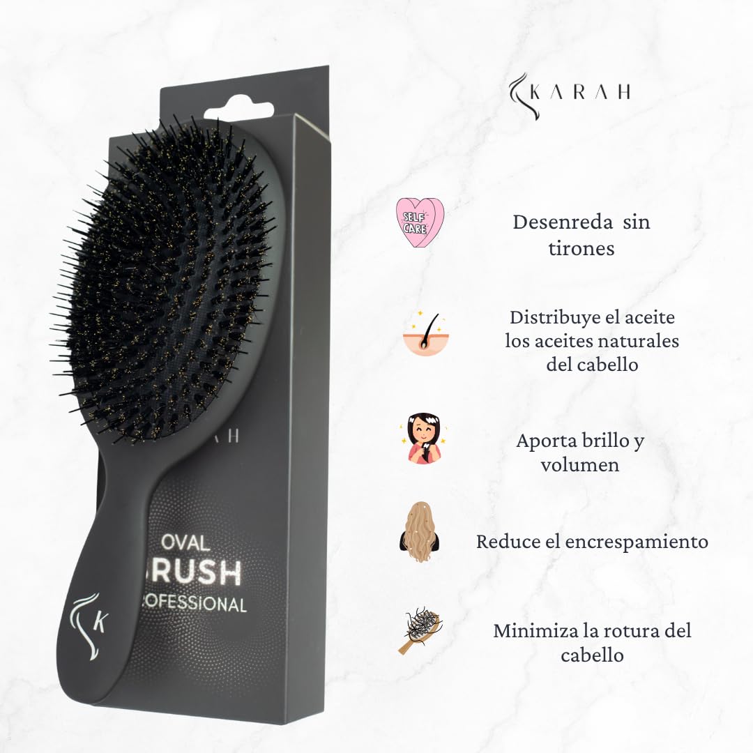 Cepillo de Cerdas de Jabalí para Cabello – Cepillo Pelo Antiencrespamiento y Antirotura, Cepillo Desenredante Cabello Largo y Extensiones+ Goma Terciopelo + Guia de cuidados del cabello