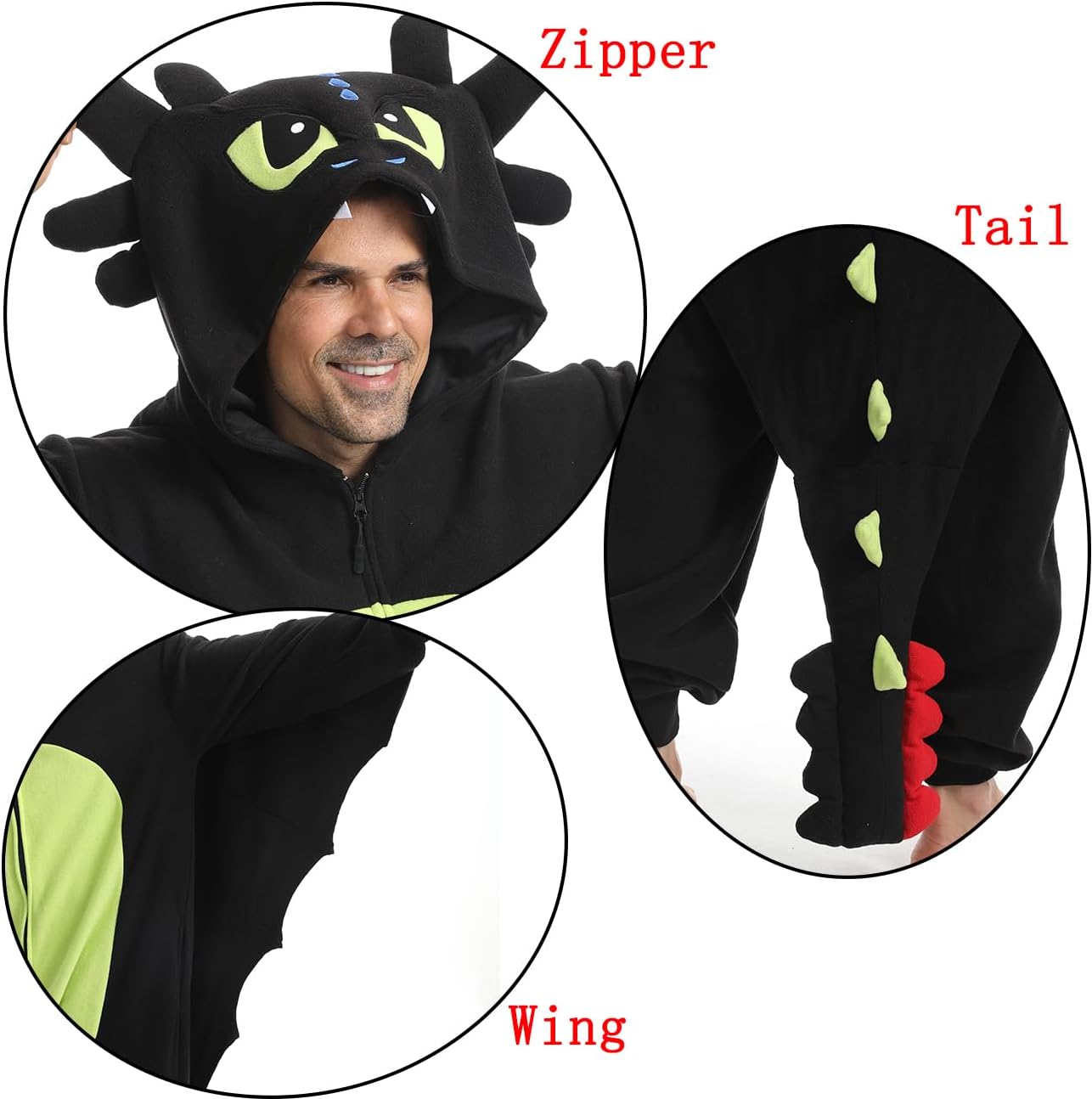 Laahoem Animal Black Dragon Pajamas Zipper Unisex Adult Hooded Men Women Jumpsuit Costume Cosplay Sleepwear - Image 6
