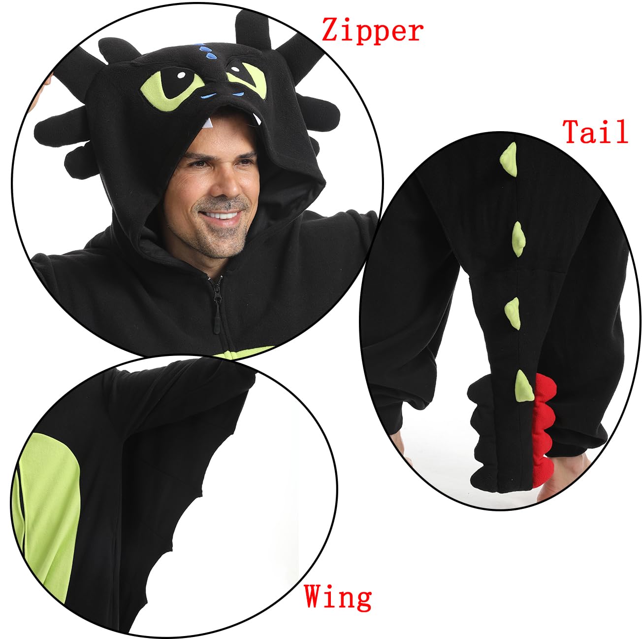 Laahoem Animal Dragon Pyjama Unisexe Adulte zippé Capuche Homme Femme Combinaison Costume Cosplay Vêtements de Nuit