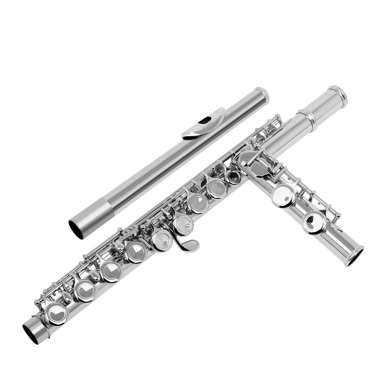 Flauta de concierto occidental chapada en cuproníquel, chapada en plata, 16 agujeros, llave C, instrumento de viento de madera con paño de limpieza, guantes de palo, mini destornillador, funda
