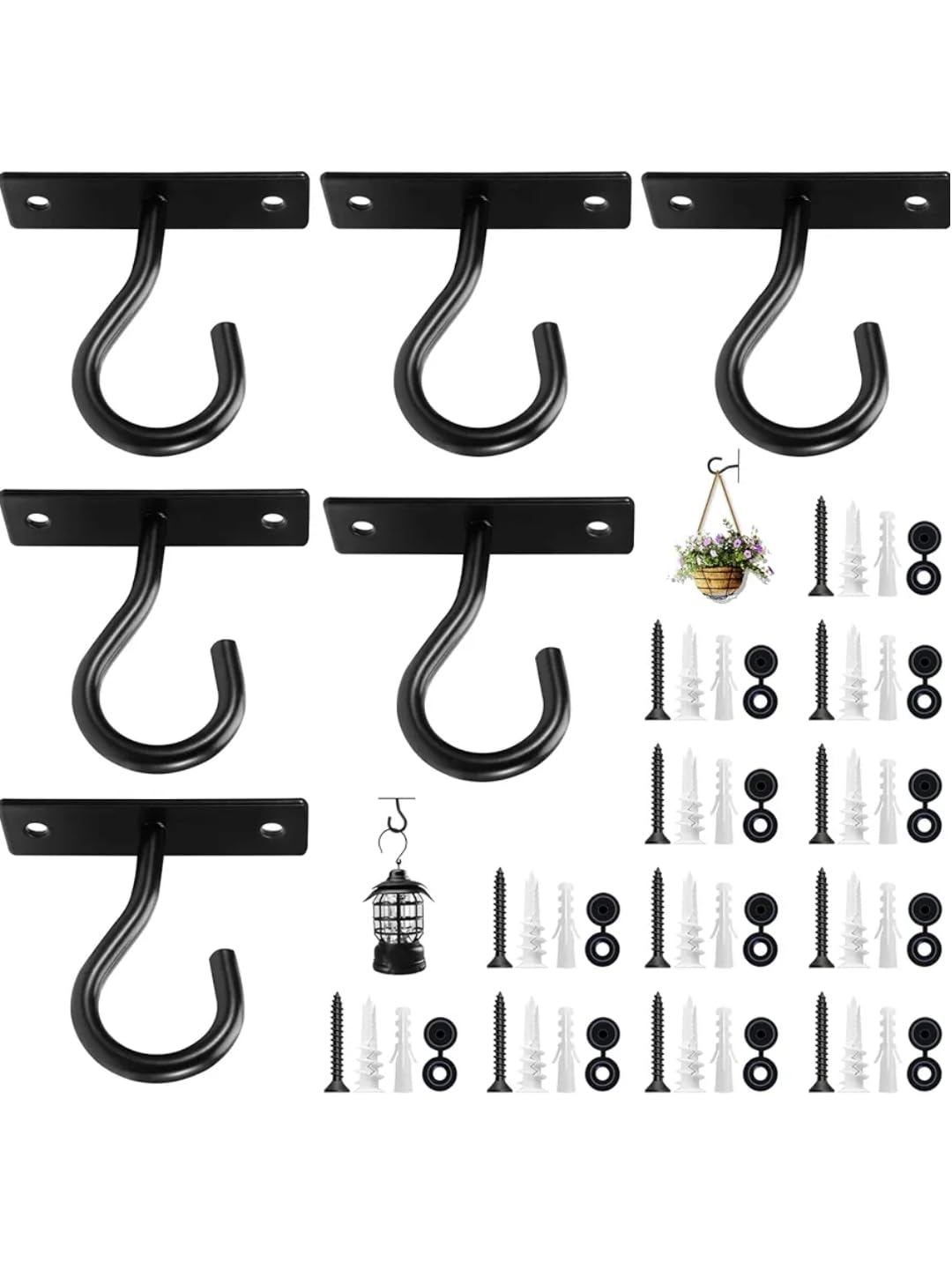Accurate Traders 6 Pack 2.5 Inch Ceiling Hooks for Hanging Plants, Heavy Duty Metal Wall Mount Hangers for Planters, Flower Baskets, Wind Chimes, Lanterns, String Lights, Bird Feeders,Home Holder-image-34