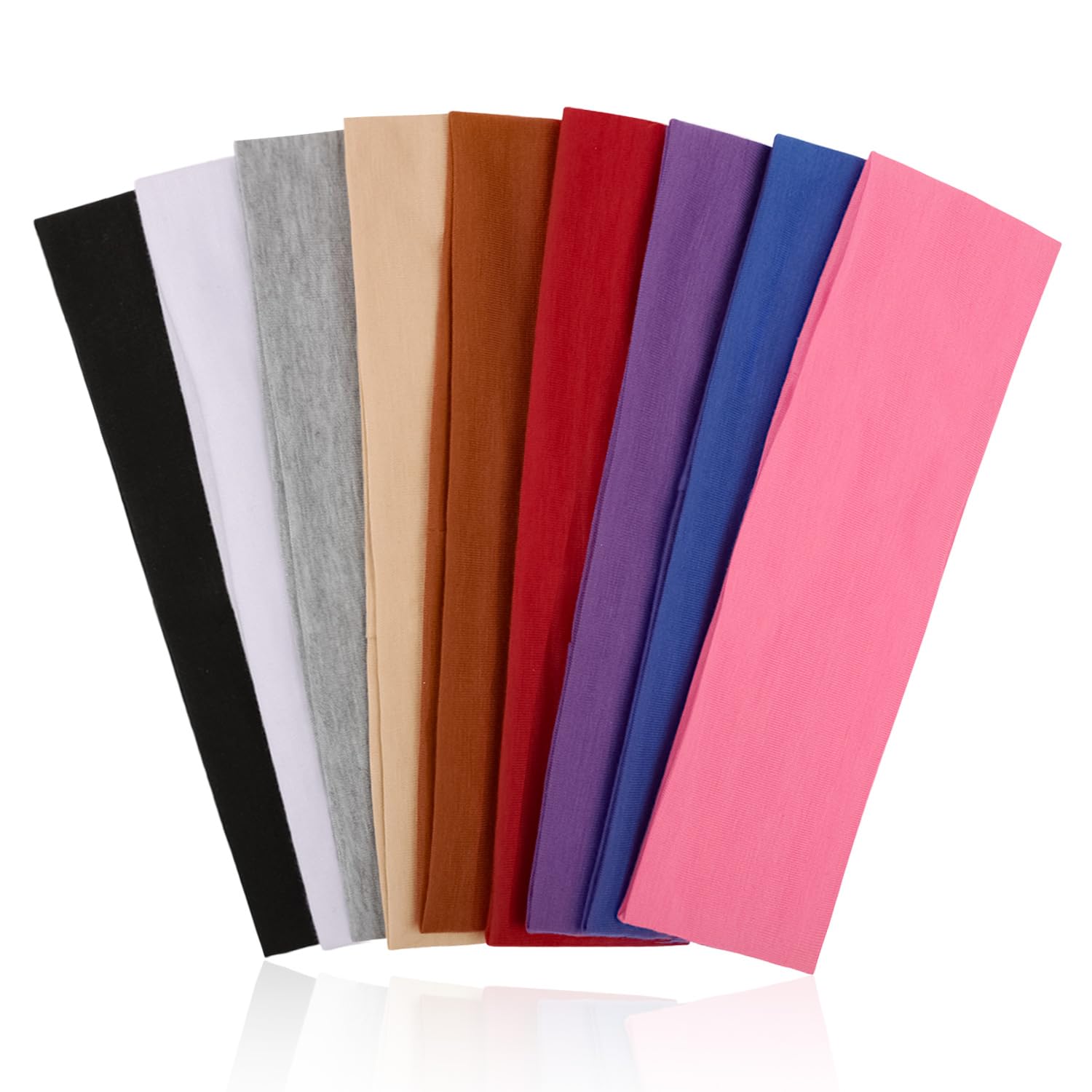 9Pcs Headbands for Women & Men, Non Slip Sweat Band Fashion Elastic Head Bands for Women's Hair, Soft Hair Bands Cotton Cloth Stretchy Headband for Daily Workout Yoga Running Sports (9Colors-1)-image-46