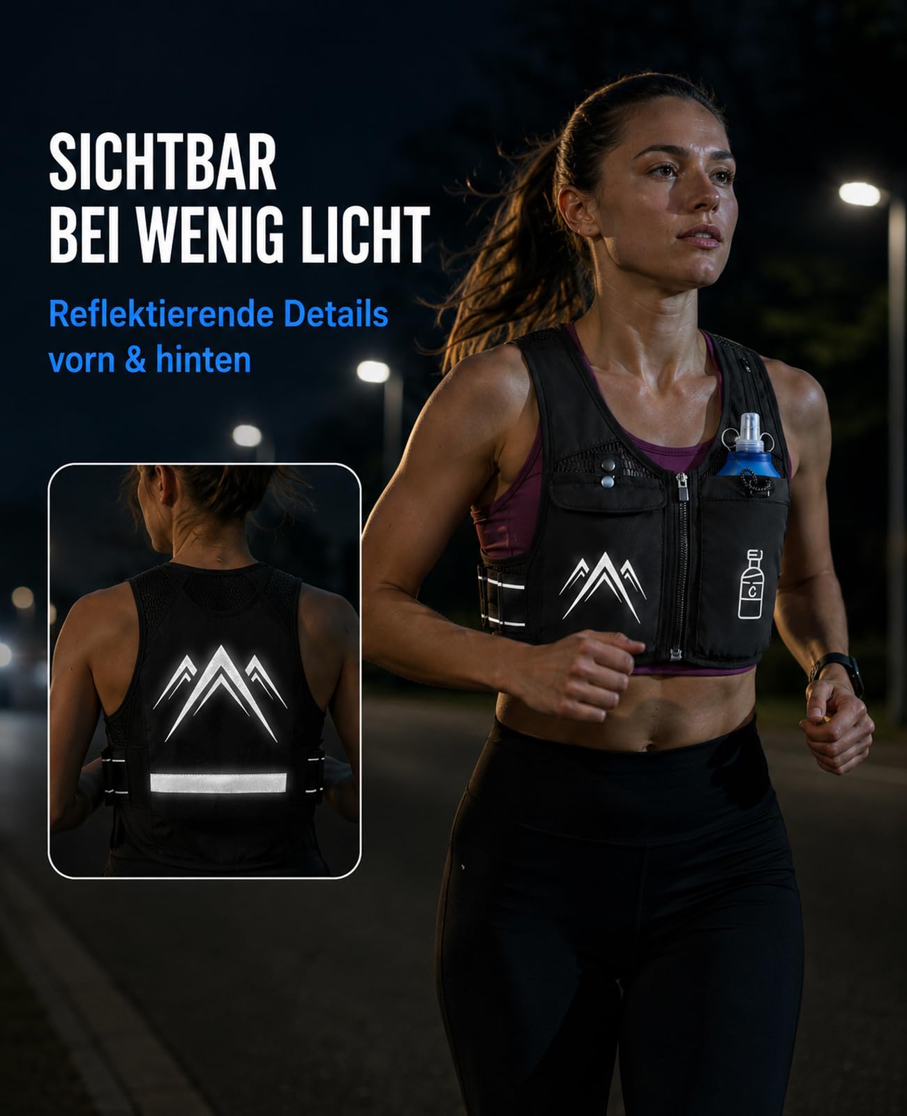 Laufweste mit Trinkflasche 470 ml, Trinkweste Laufen Damen Herren, ultraleichter Laufrucksack 156 g mit wasserdichter Handytasche, reflektierende Running Vest für Joggen, Trailrunning, Marathon