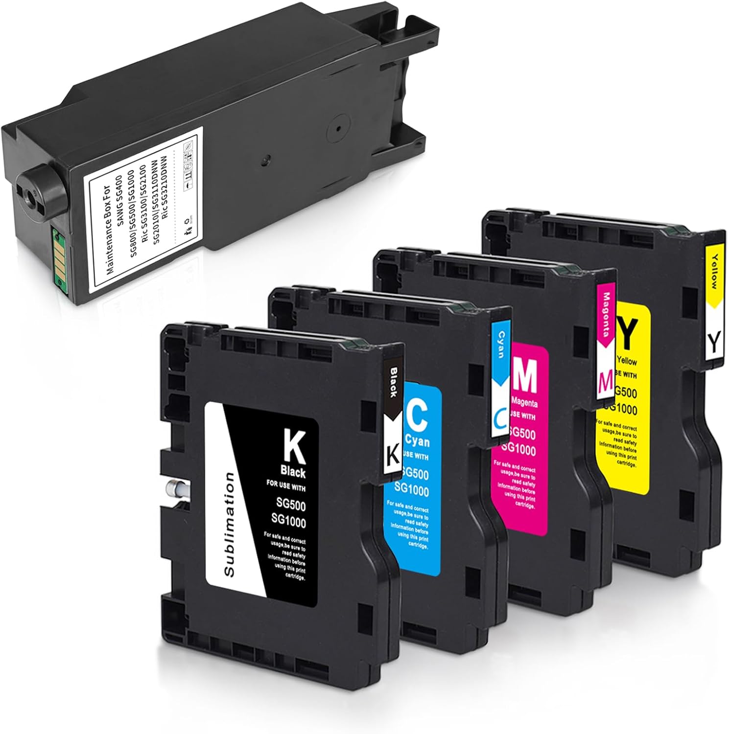 SG500 SG1000 Sublimation Ink Cartridge & GC41 Waste Ink Tank Collector Unit Bundle Compatible with Sawgrass Virtuous SG500 SG1000 SG400 SG800