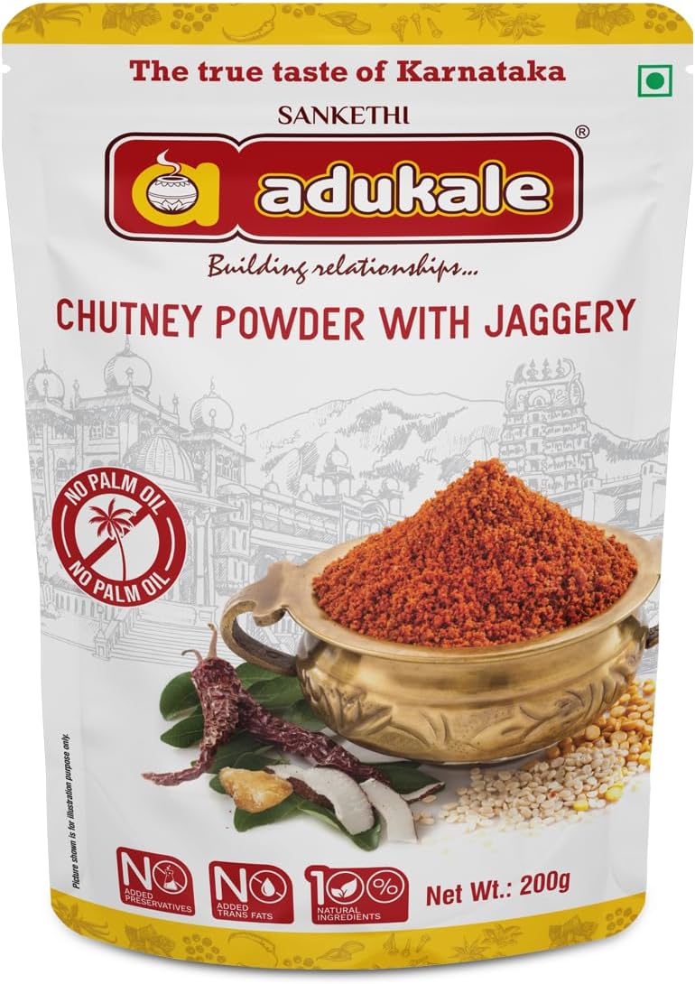Adukale Chutney Powder with Jaggery | Sweet & Spicy South Indian Chutney Pudi | Traditional Karnataka Recipe | 200g | No Preservatives | No Palm Oil