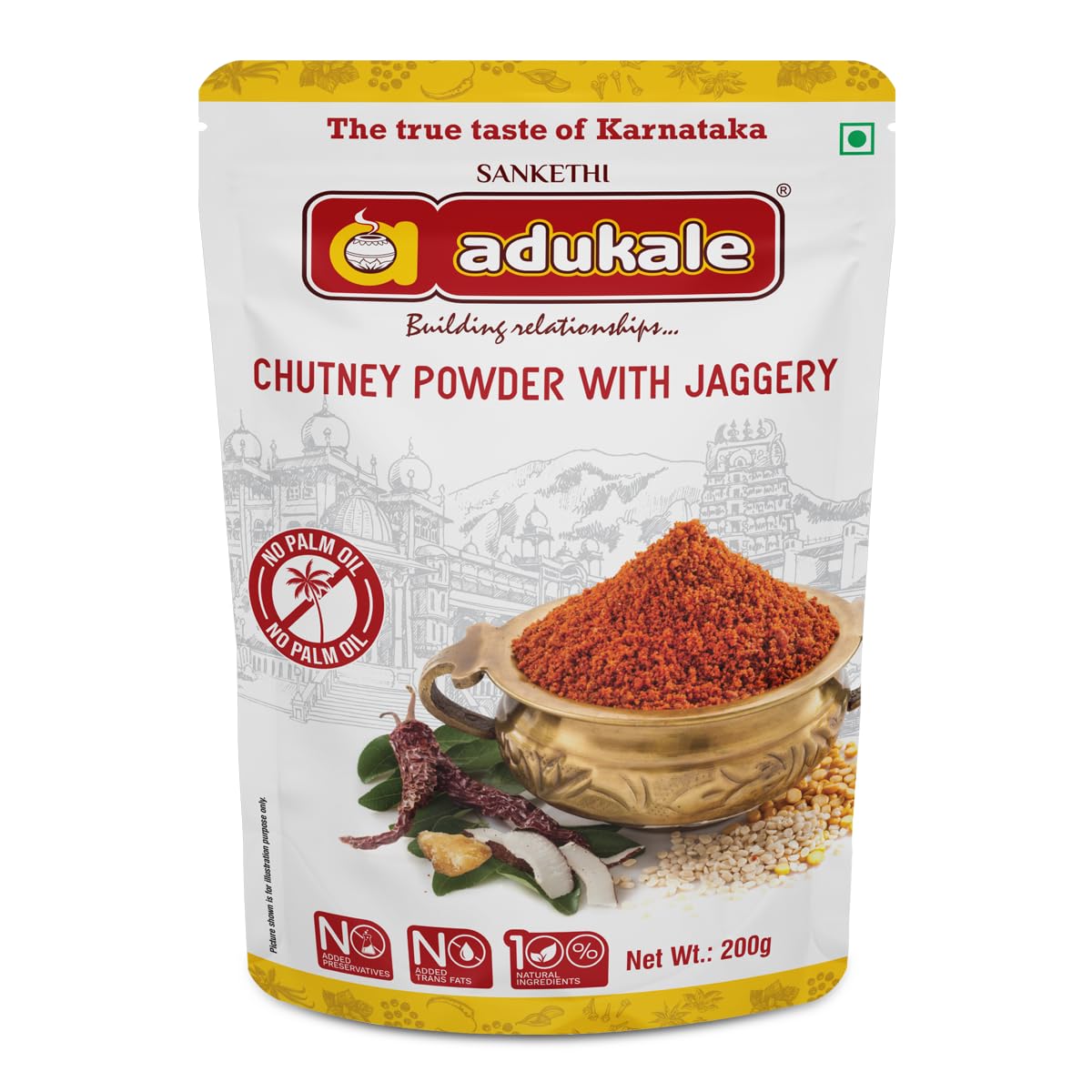 Adukale Chutney Powder with Jaggery | Sweet & Spicy South Indian Chutney Pudi | Traditional Karnataka Recipe | 200g | No Preservatives | No Palm Oil
