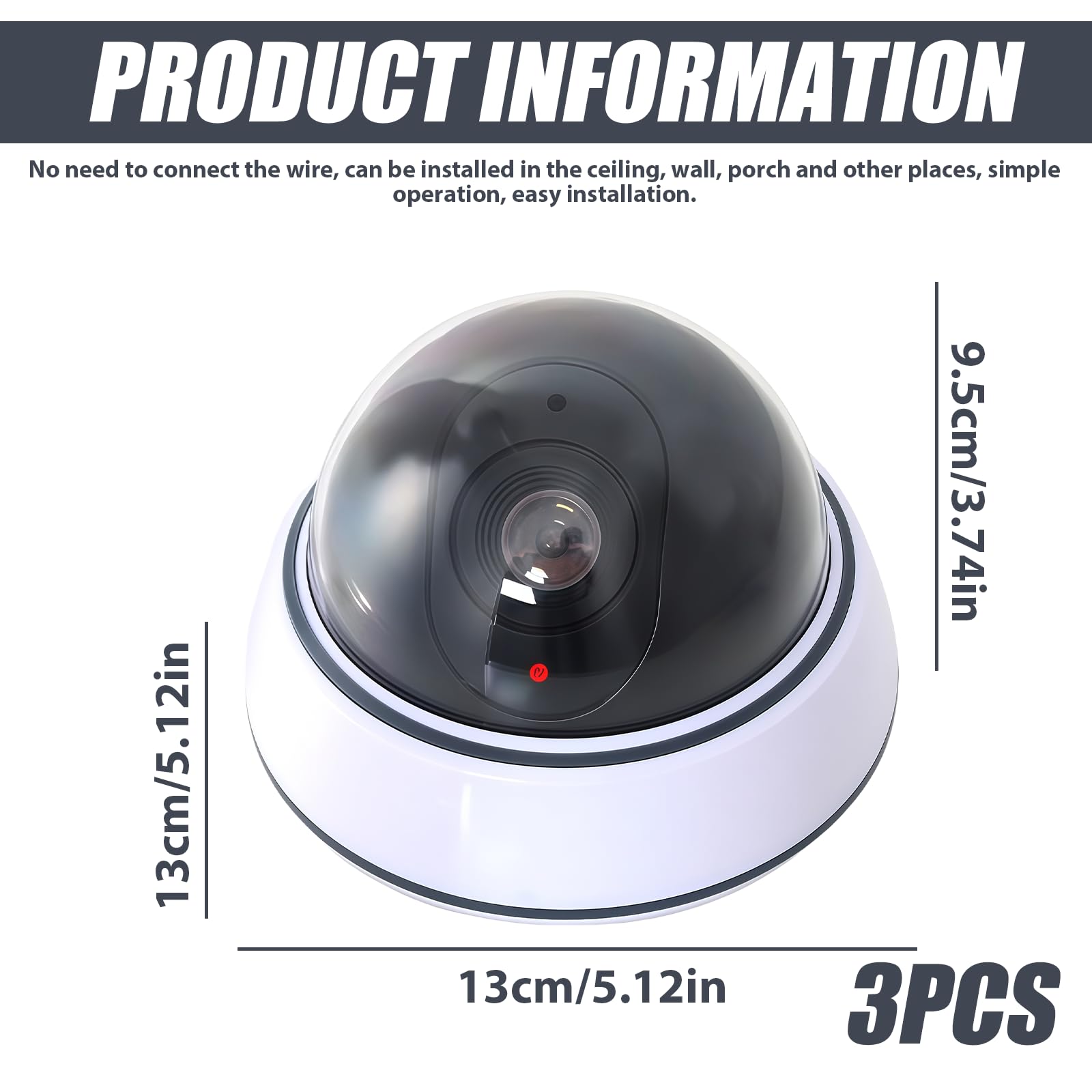 Telecamera Finta a Cupola con Luce LED Lampeggiante Rossa, Sorveglianza Interni Bianca CCTV
