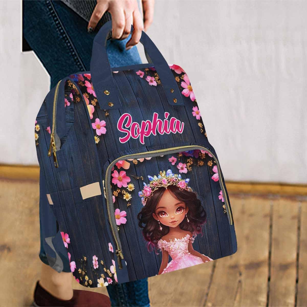 Artsadd Custom Diaper Bags for Men Women, Customized Princess Diaper Bag Fashion Mommy Bags Personalized Mommy Nursing Daycare Bags Shoulder Casual Daypack Custom Maternity Package Bag