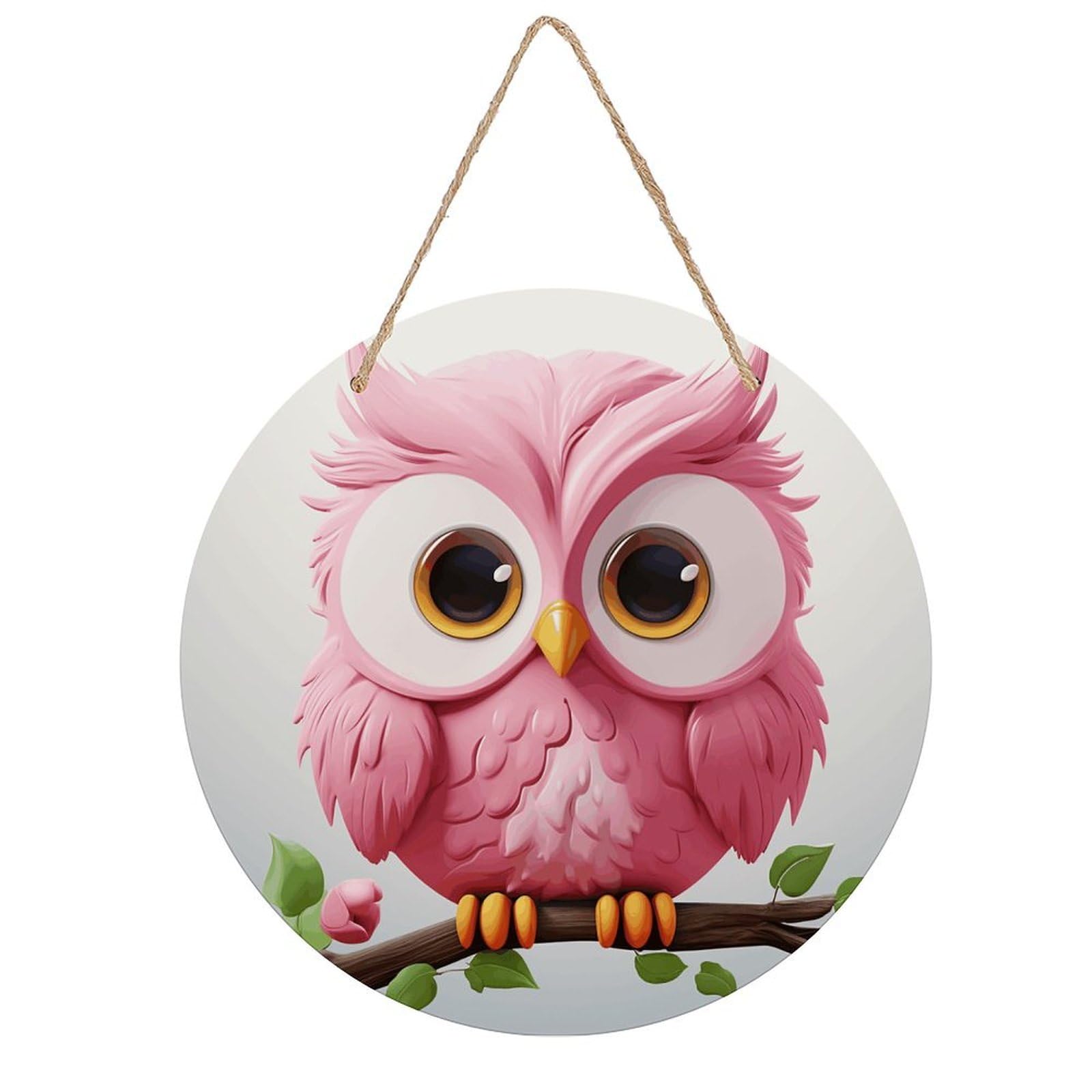 VstaDank A Pink Owl Wall Art Decor with Ropes Wooden Hanging Sign Hanging Wall Decor Artwork Round Wood Painting Modern Wall Prints Decor Picture for Office Bar Home Decors