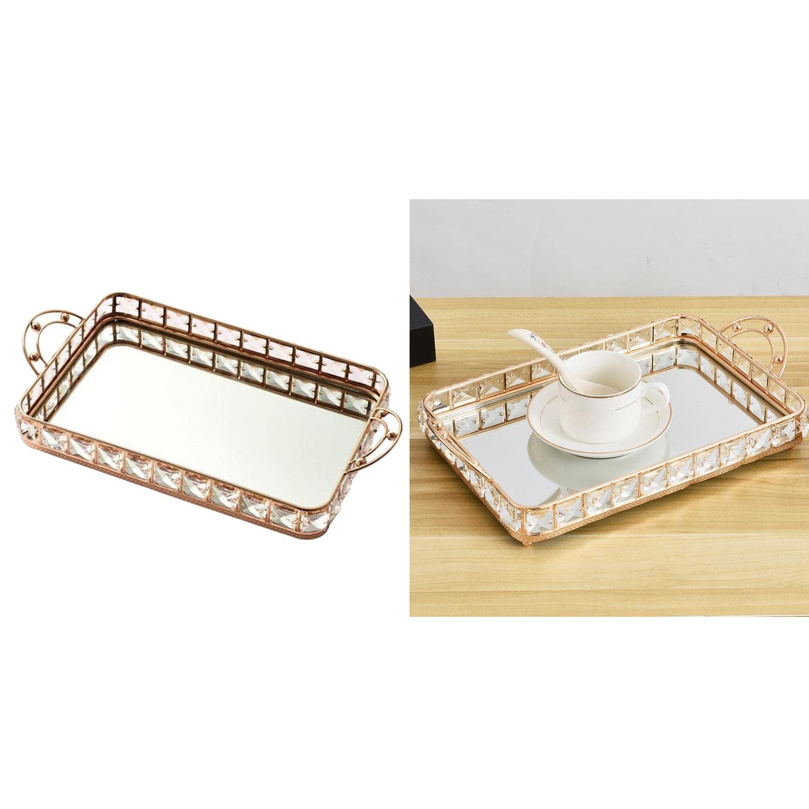 Yajuyi Bandeja Espejo Cristal Maquillaje Accesorios Joyas Organizador Metal con Base de Espejo Y Diseño Exclusivo Indicada para Baño Dormitorio Sala Oficina