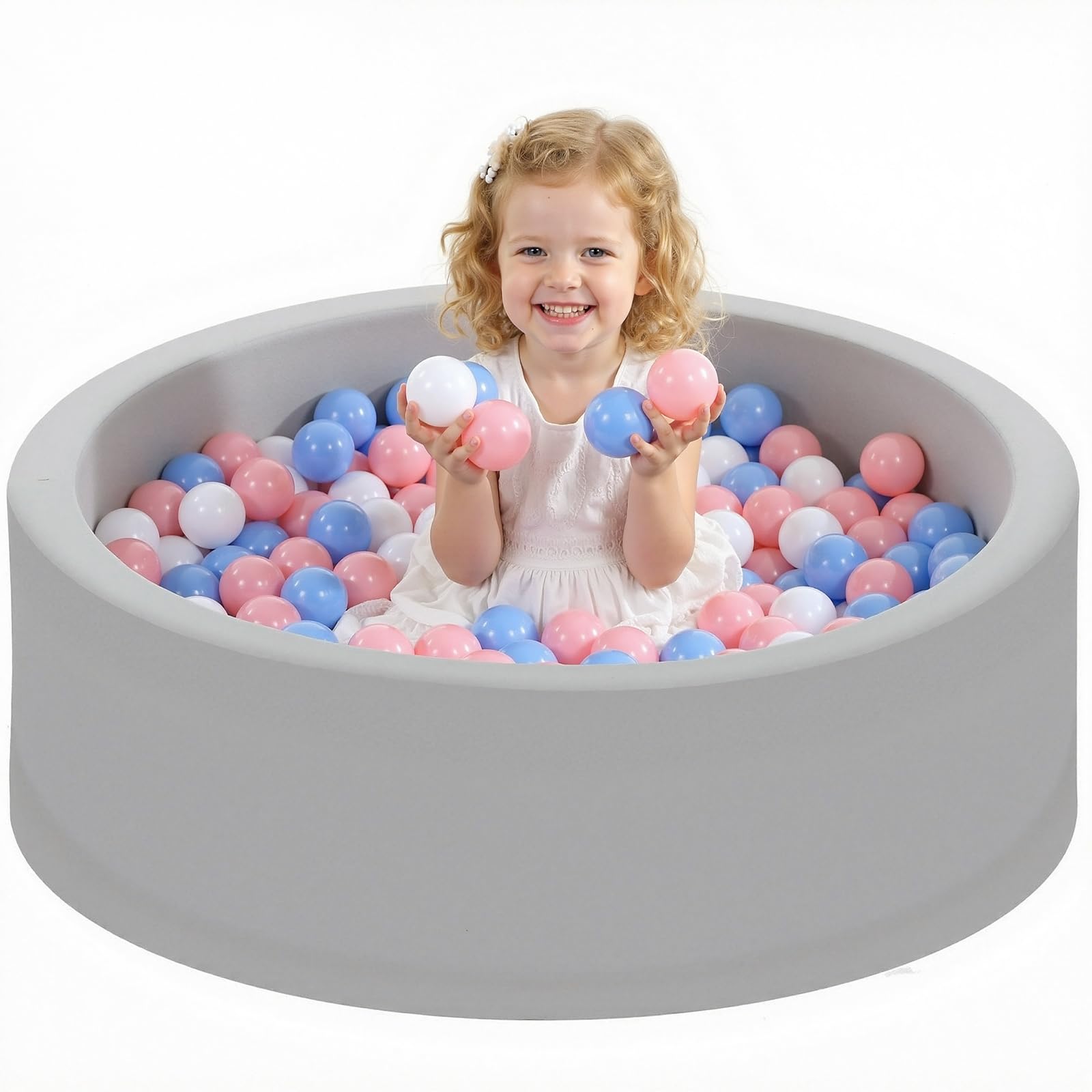 Wilwolfer Ball Pit for Toddlers: Foam Ball Pool with 200 Tricolor Balls - Baby Ball Pit with Balls Included - Round Soft Foldable Large Ball Pit - Indoor Outdoor (Grey) — image 1