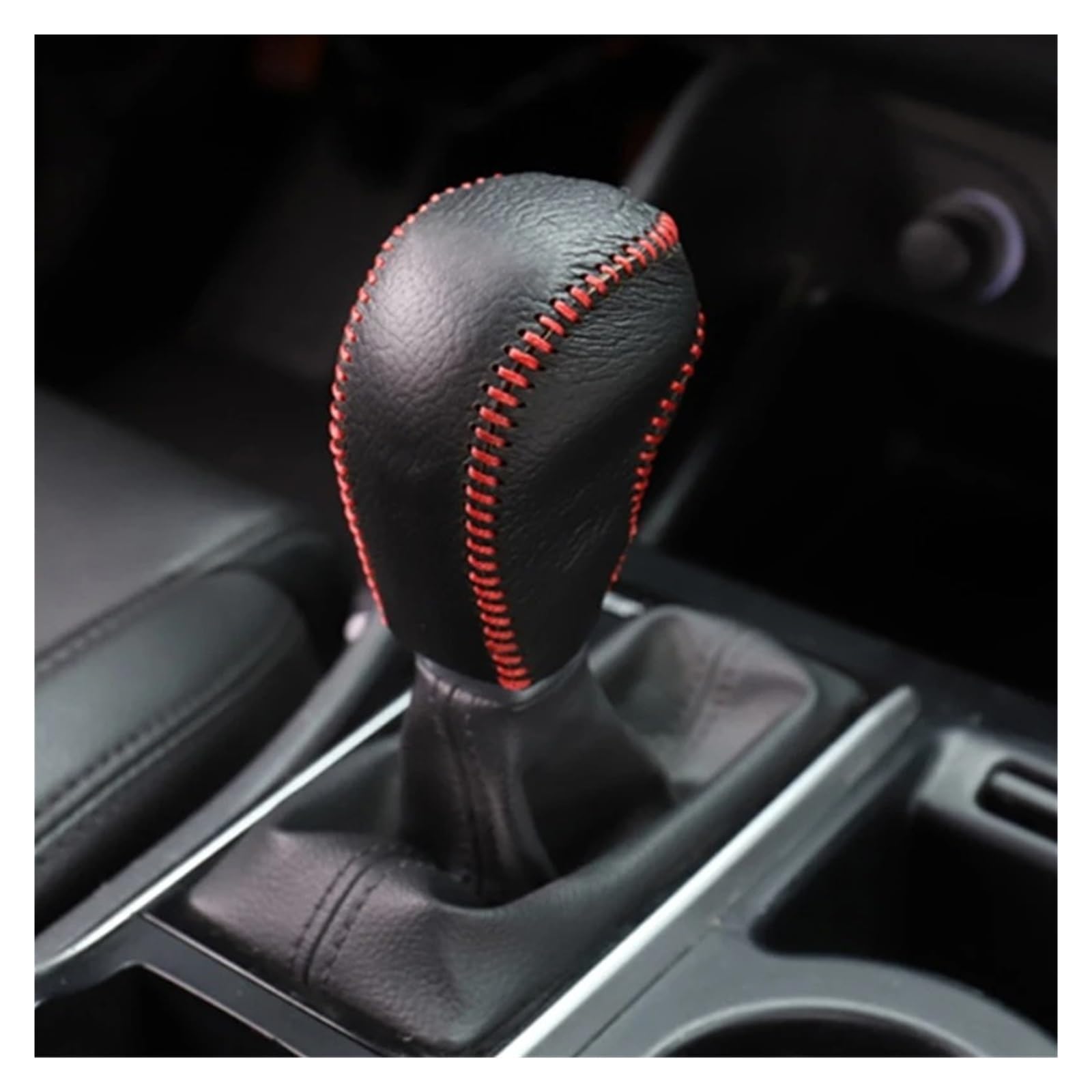 DWTNMEX Gear Shift Knob for Hyundai for Tucson TL 2015-2020 Leather Car Gear Shift Collar Knob Head Cover(Red line)