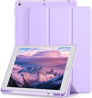 New iPad 10.2 Case for iPad 9th Generation 2021/8th Gen 2020/7th Gen 2019, Slim Ultra Magnetic Smart Cover Trifold Stand Cover with Pencil Holder, Auto Wake/Sleep (Light Purple)