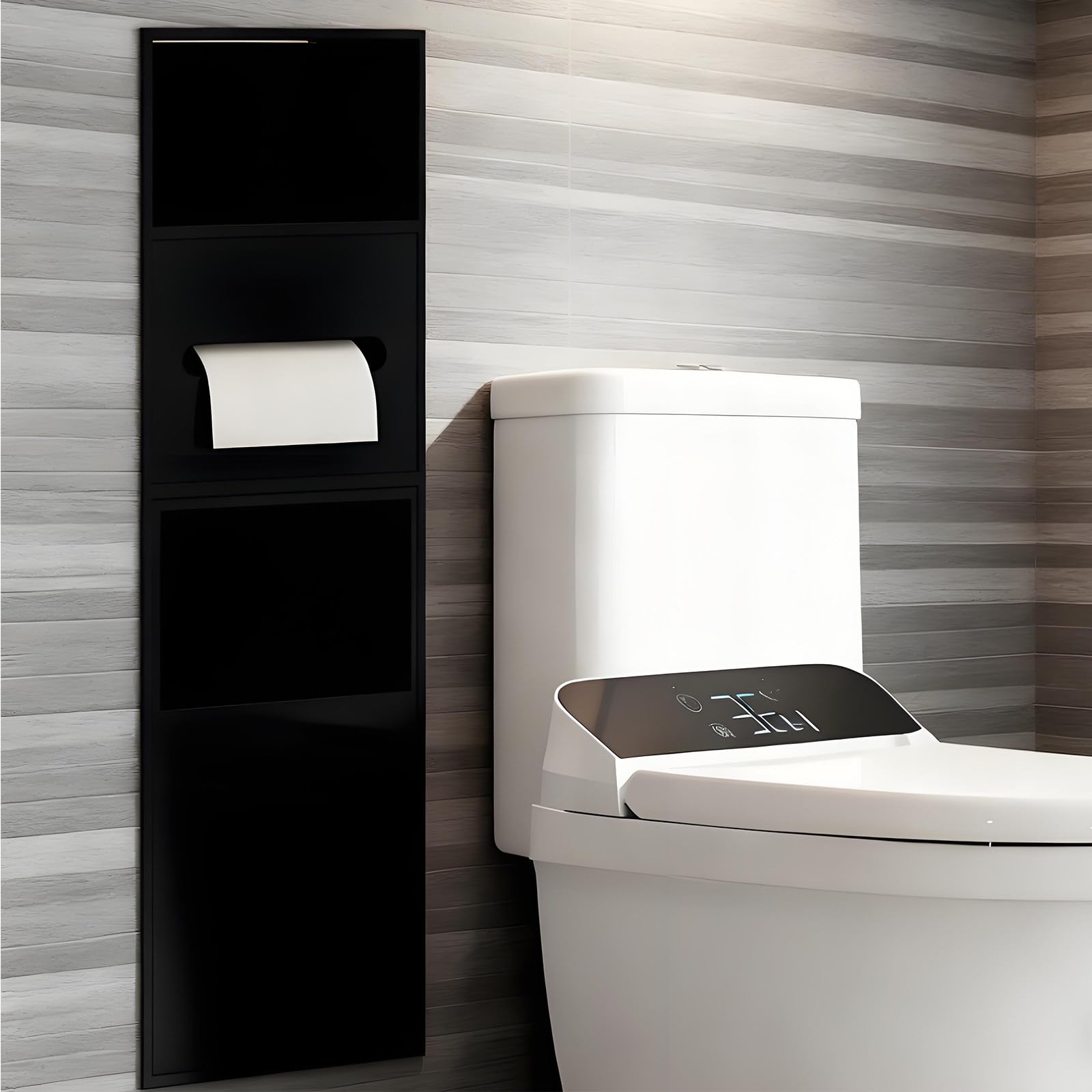 Recessed Toilet Paper Holder with Built-In Trash Can, Space-Saving Rack, Waterproof Organizer for Bathroom